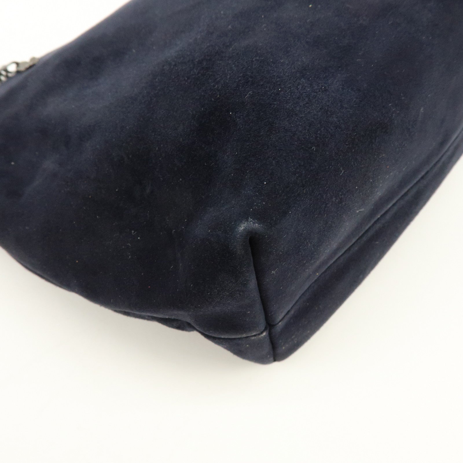 PRADA Logo Suede Chain Shoulder Bag Tote Bag Dark Navy