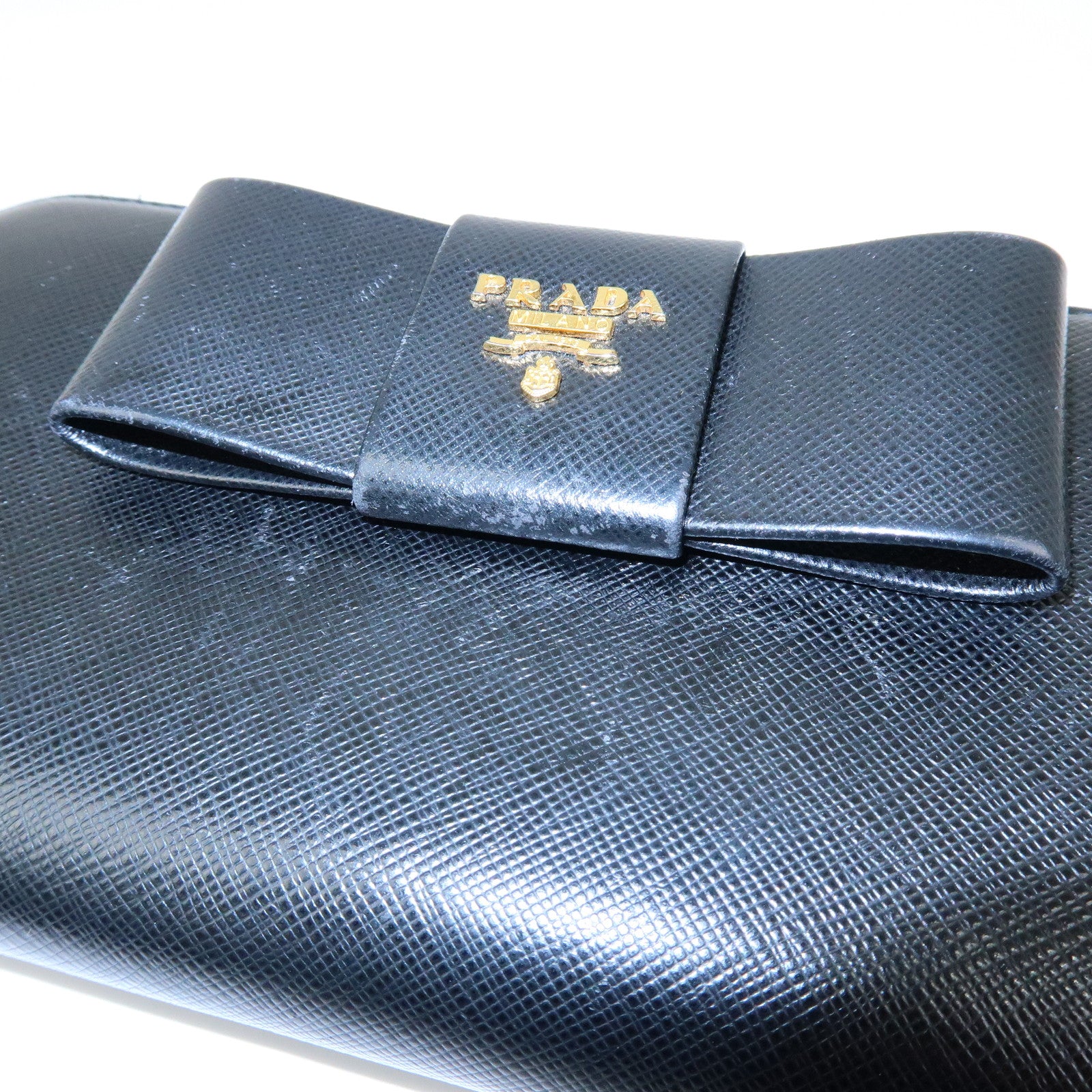 PRADA Logo Saffiano Leather Round Zippy Long Wallet Ribbon 1ML506