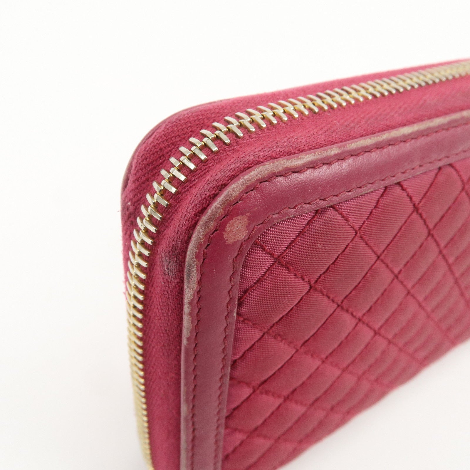 PRADA Nylon Leather Round Zippy Wallet Long Wallet Pink