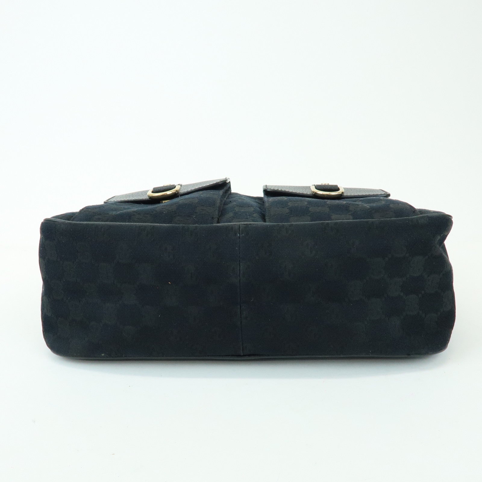 GUCCI GG Canvas Leather Front Pocket Shoulder Hand Bag Black 153025