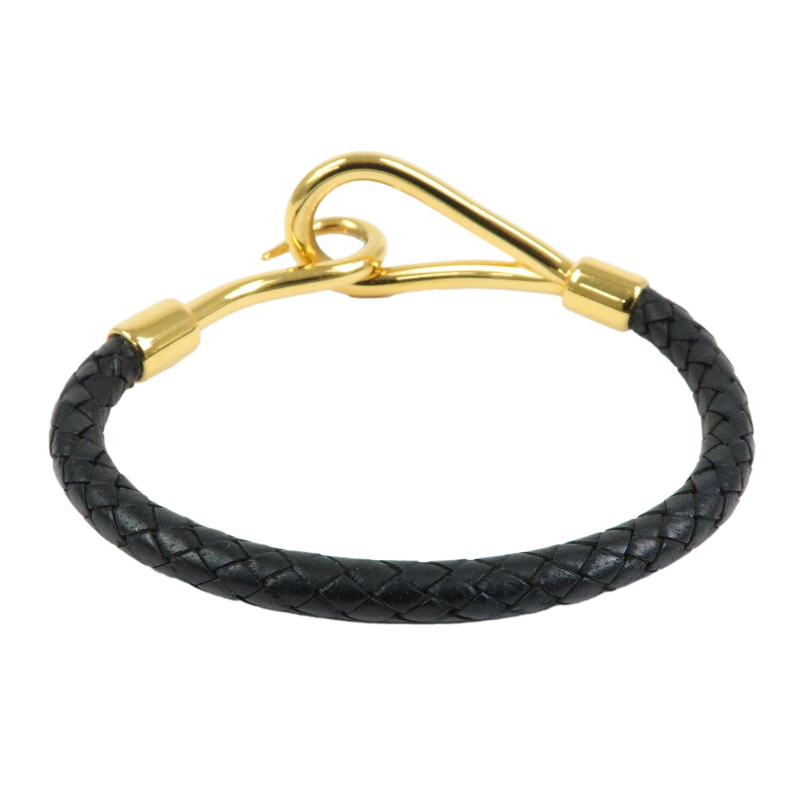 HERMES Jumbo Choker Leather Bracelet Black Gold Hardware