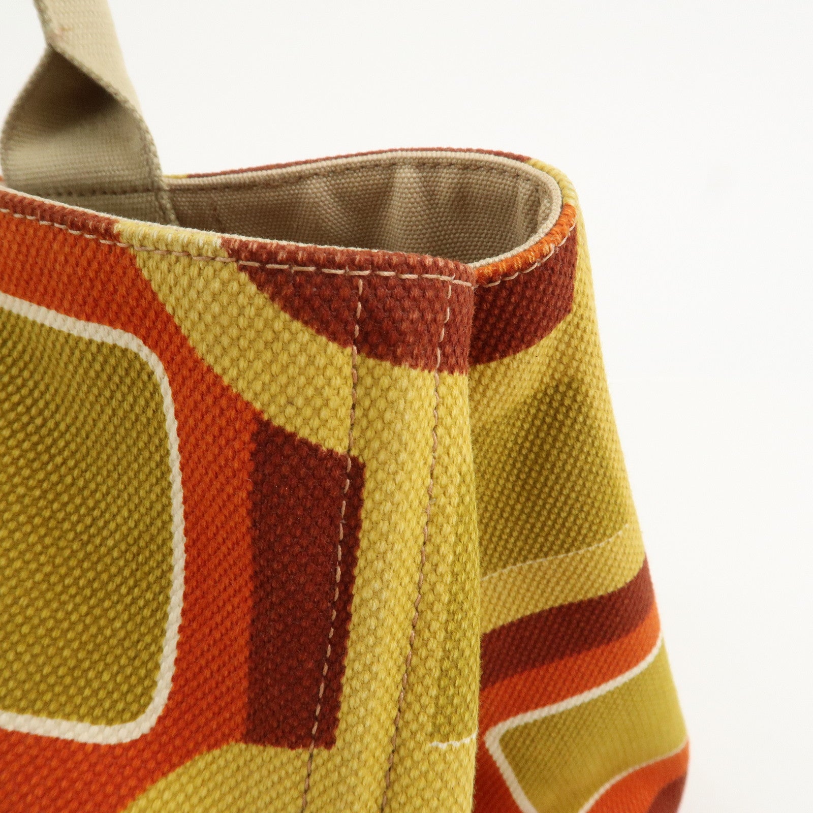 PRADA Triangle Logo Canapa Large Tote Hand Bag Orange Yellow BN1872