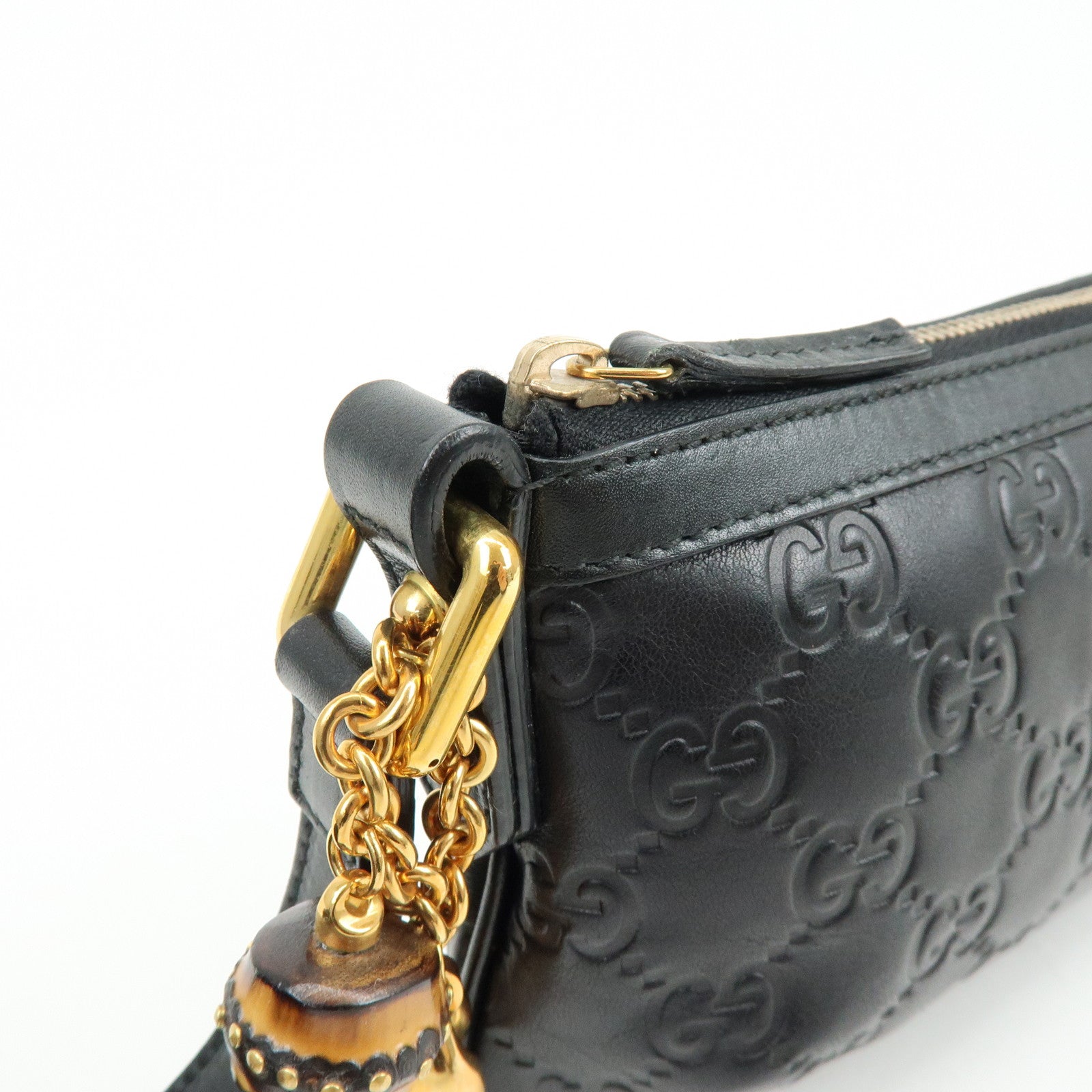 GUCCI Bamboo Guccissima Leather Clutch Bag Pouch Black 159913
