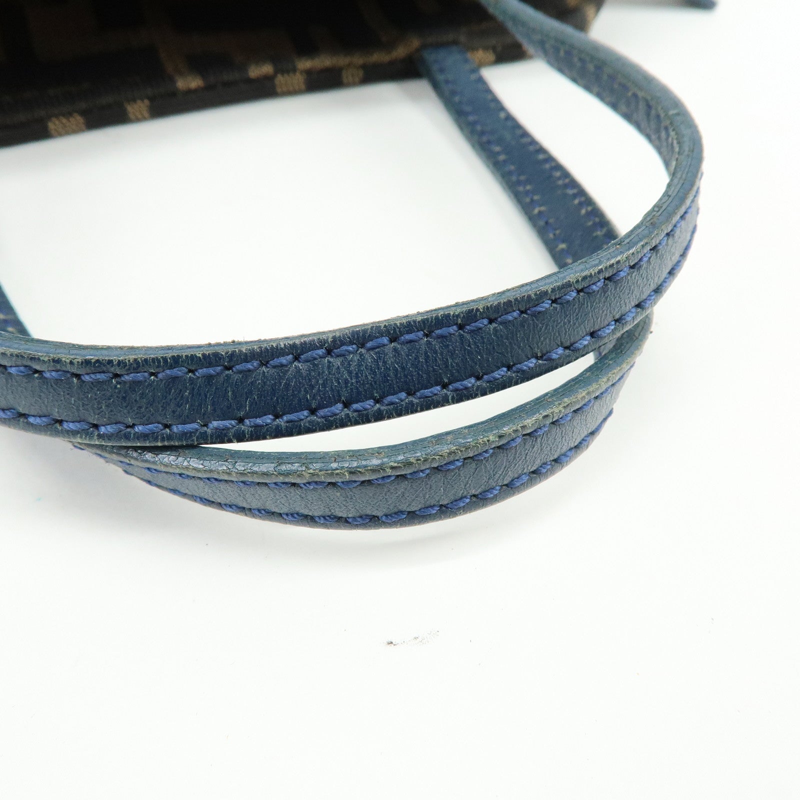 FENDI Zucca Canvas Leather Hand Bag Brown Black Navy 8N0000