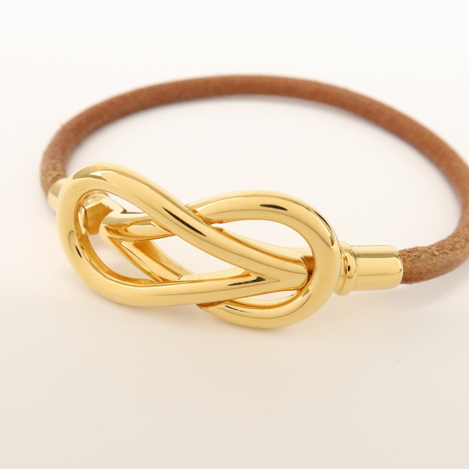 HERMES Attelage Bracelet Logo Metal Brown