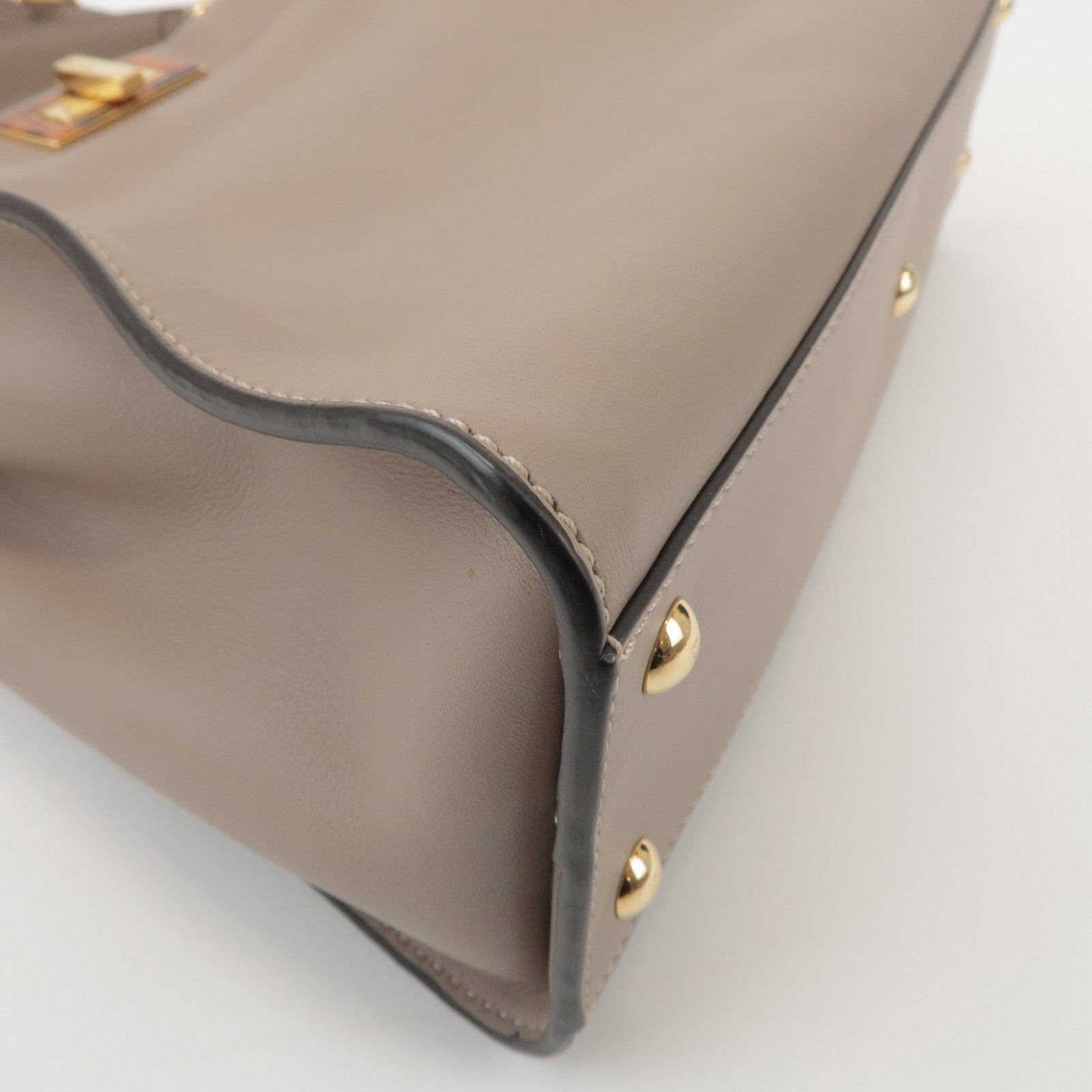 FENDI Peekaboo Leather Medium 2Way Hand Bag Greige Beige 8BN290