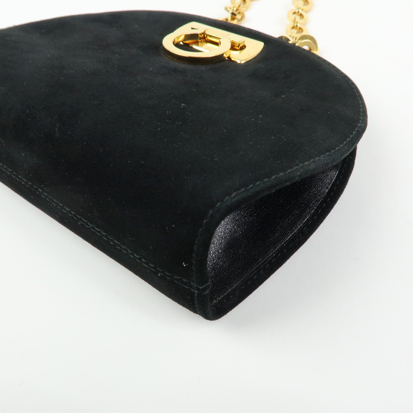 Ferragamo Gancini Suede Leather Chain Shoulder Crossbody Bag Black