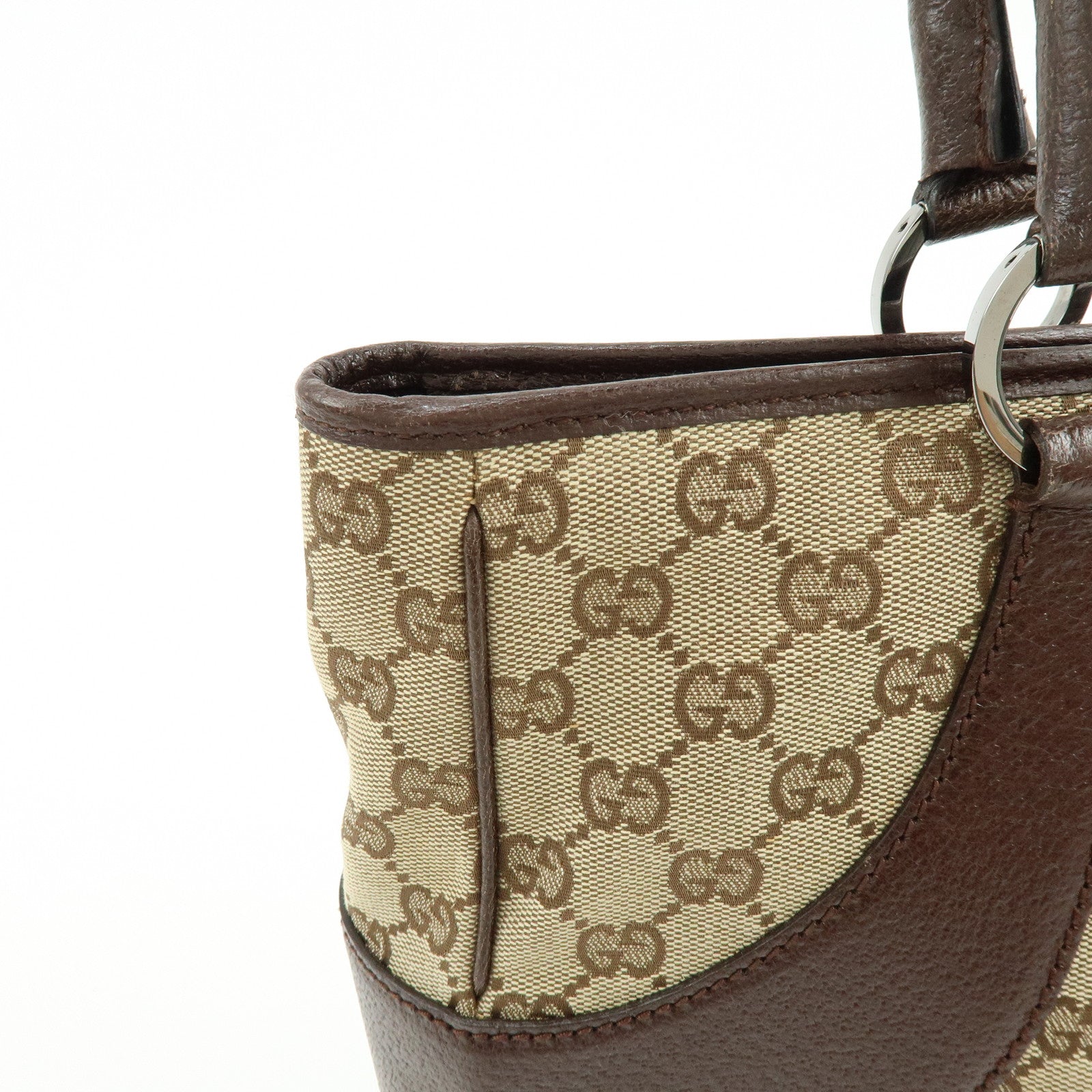 GUCCI GG Canvas Leather Tote Bag Hand BagBrown 113011