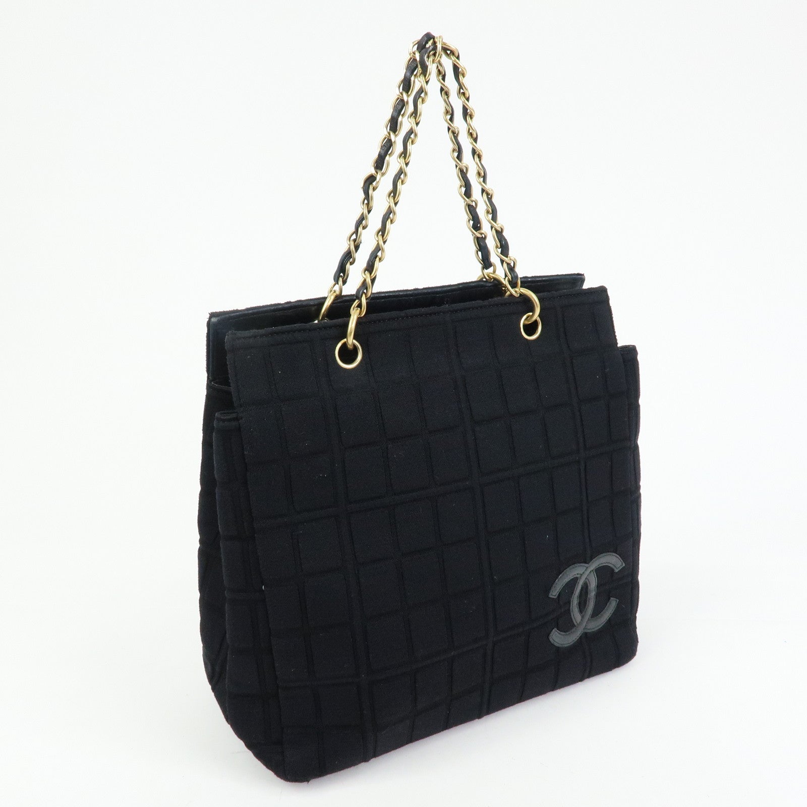 CHANEL COCO Mark Canvas Leather Chain Strap Tote Bag Black
