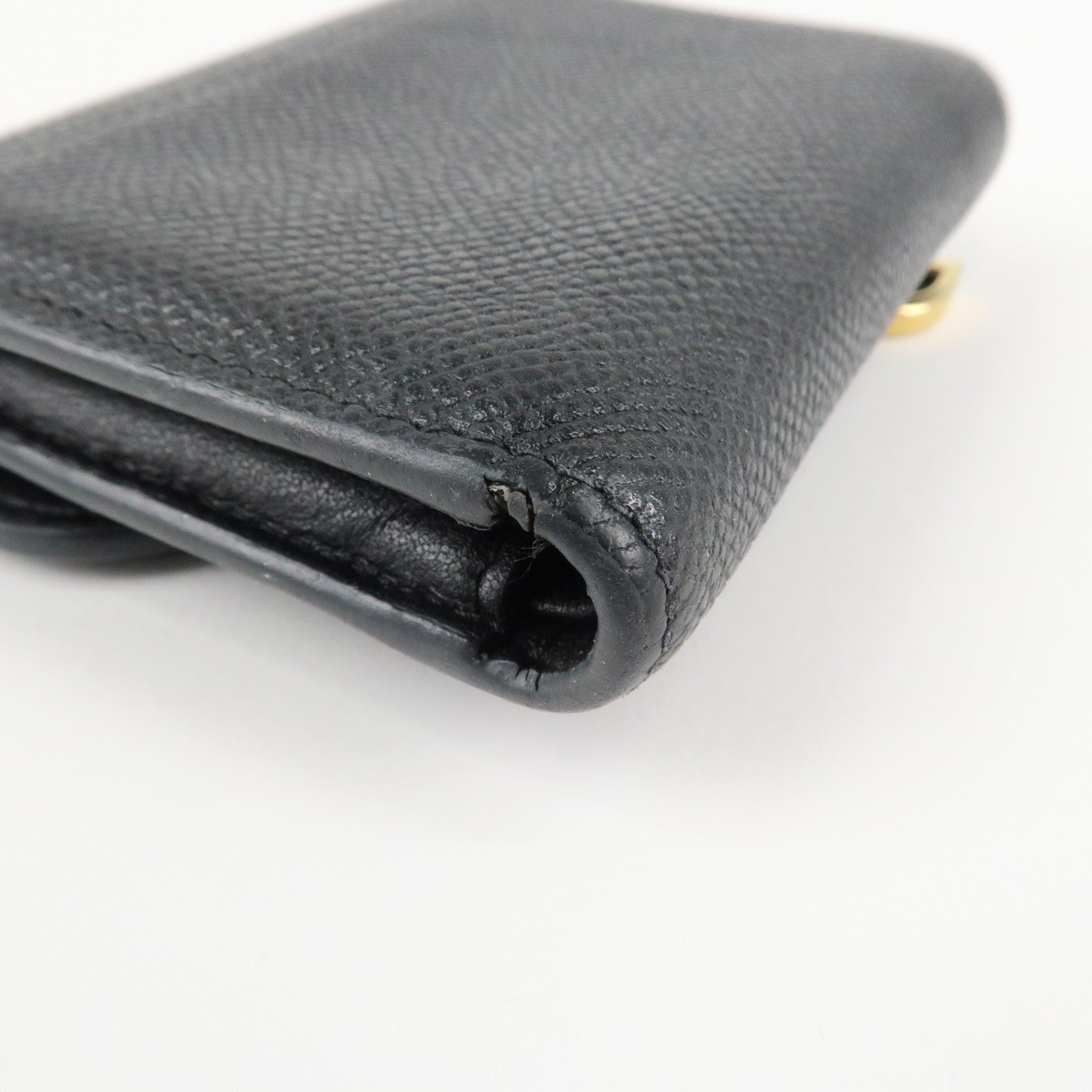 Christian Dior Saddle Leather Compact Wallet Black Gold Hardware Used