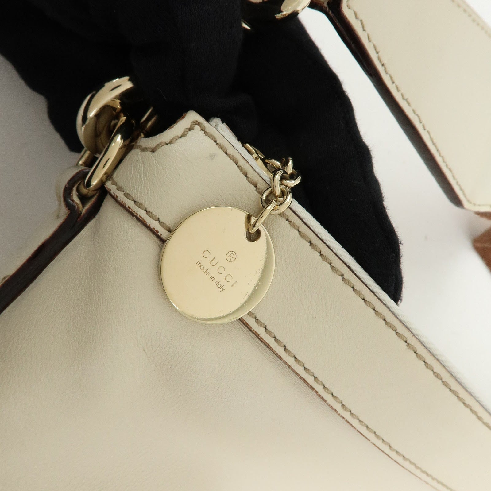 GUCCI Sherry Leather Shoulder Bag Hand Bag Ivory 154401