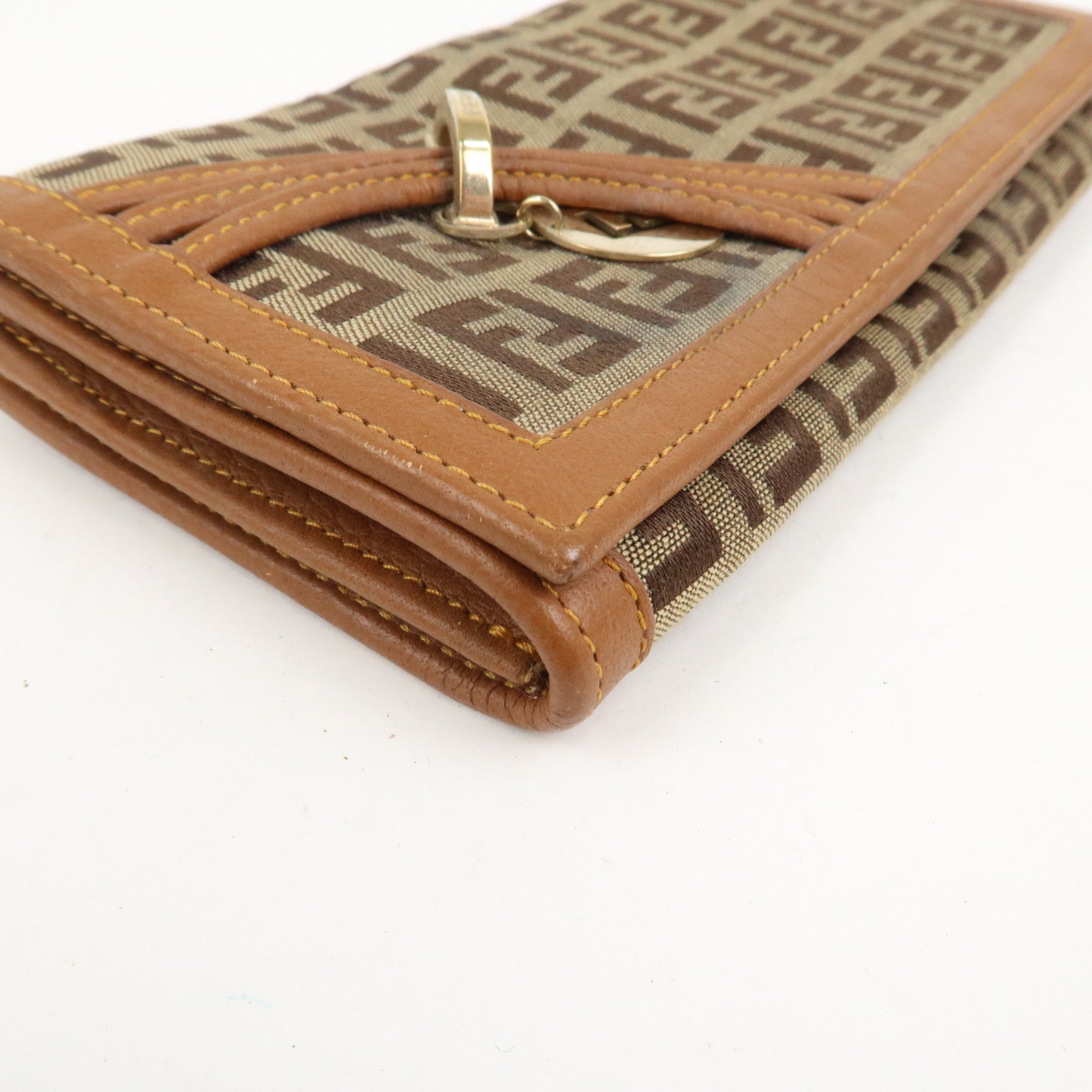 FENDI Zucchino Canvas Leather Bi-fold Long Wallet Brown 8M0000