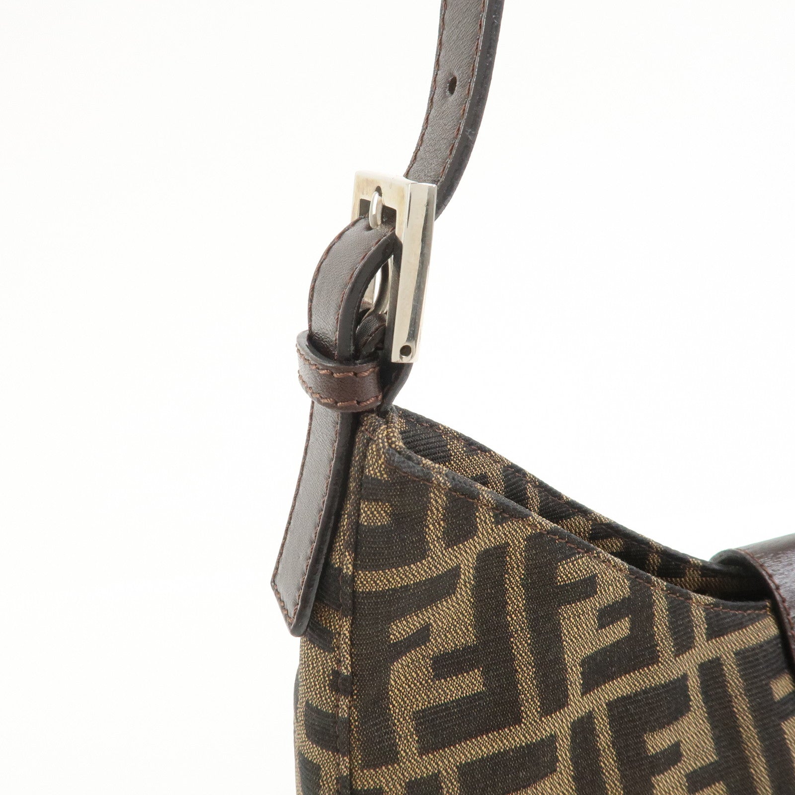 FENDI Zucca Canvas Leather Shoulder Bag Brown Black 26569