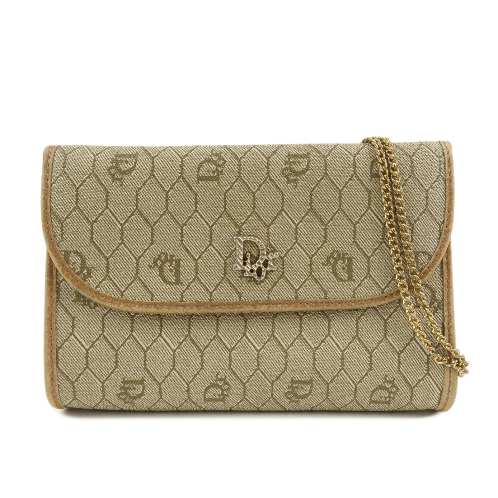 Christian Dior Honeycomb PVC Leather Chain Shoulder Bag Beige