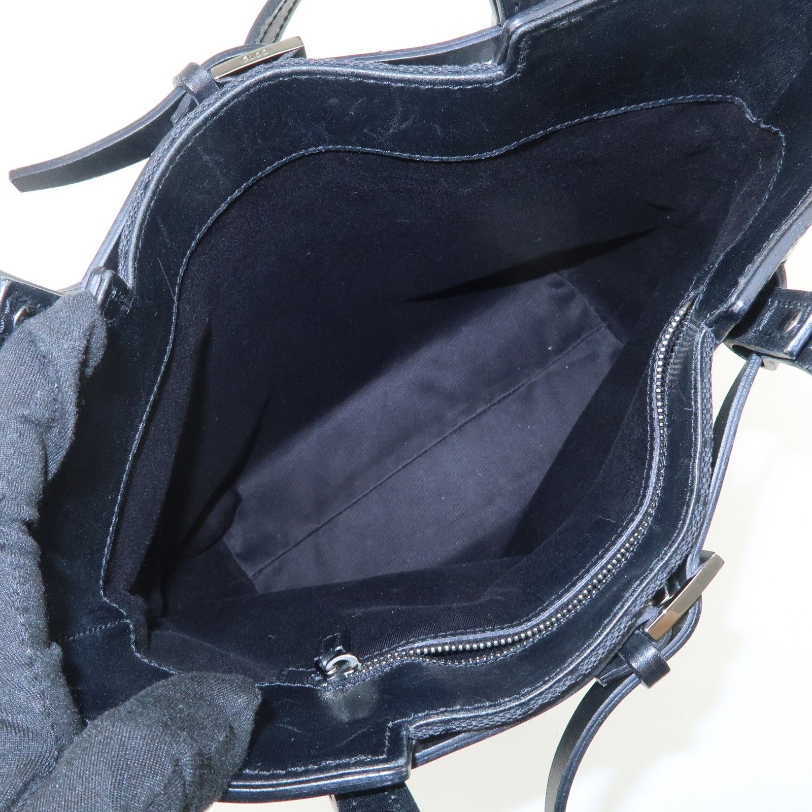 GUCCI GG Canvas Leather Tote Bag Hand Bag Shoulder Bag Black 107757