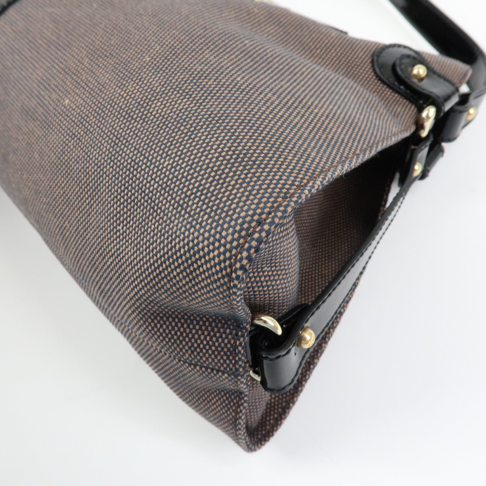 FENDI Canvas Patent Leather Shoulder Hand Bag Brown Black 8BR421