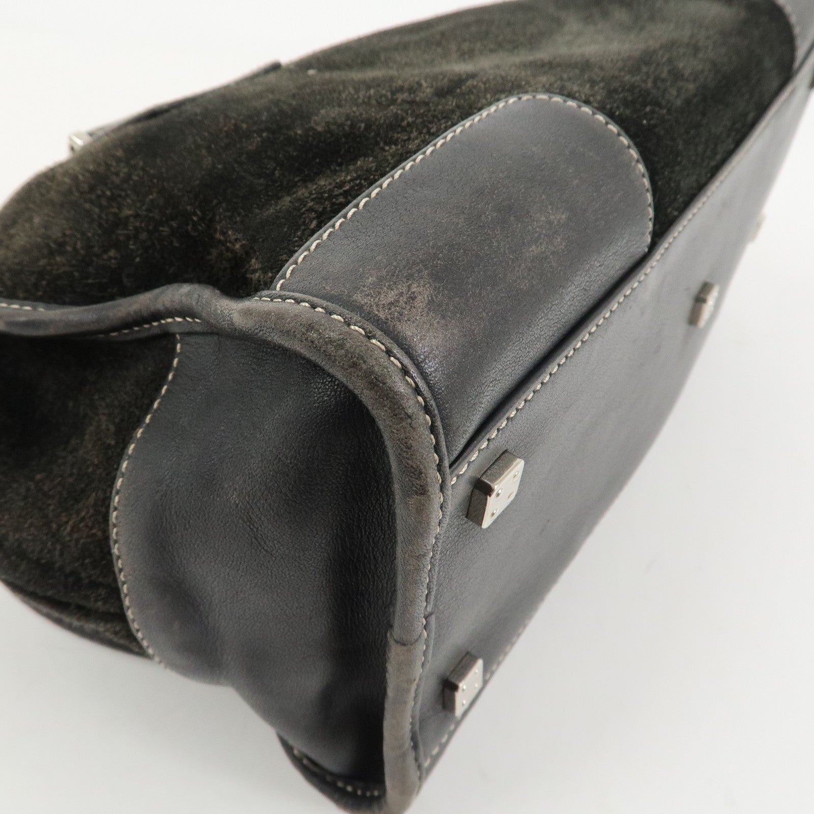LOEWE Anagram Amazona 28 Suede Leather Hand Bag Bostpn Bag Black