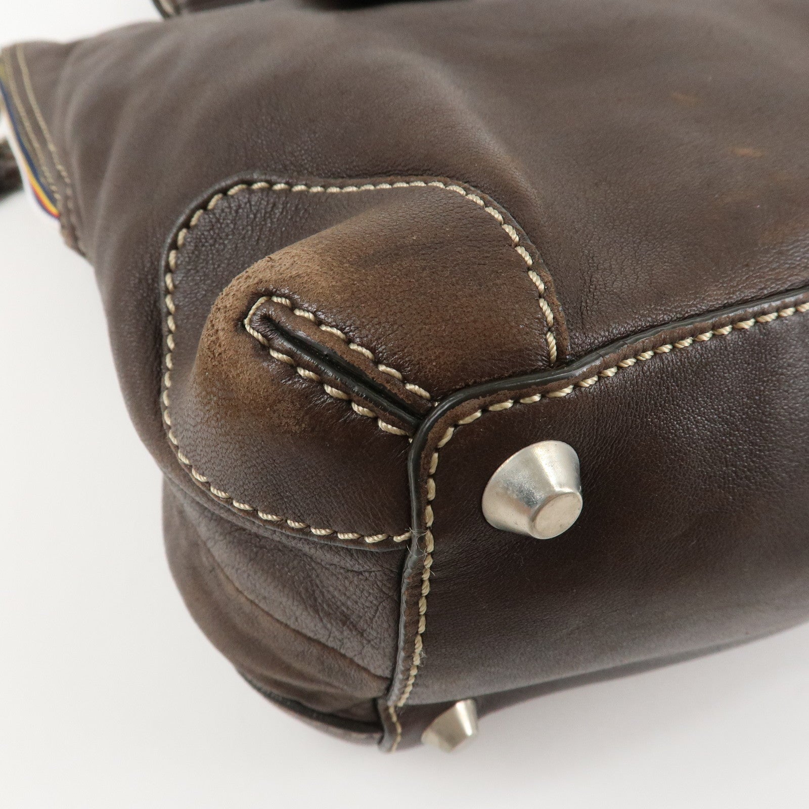 Chloe Patsy Studs Logo Leather Tote Bag Shoulder Bag Brown Used