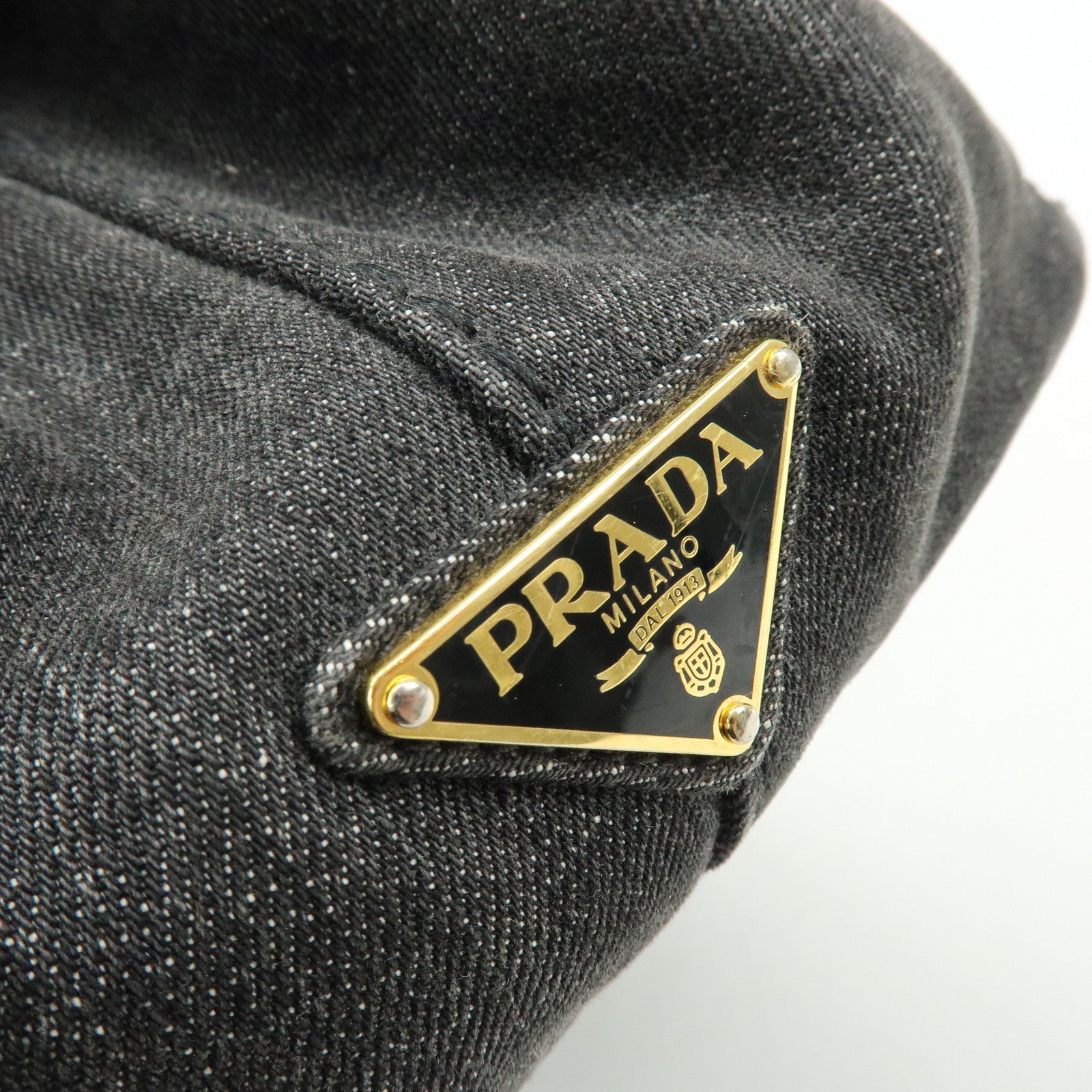 PRADA Canapa Denim Tote Bag Hand Bag Black 1BG642