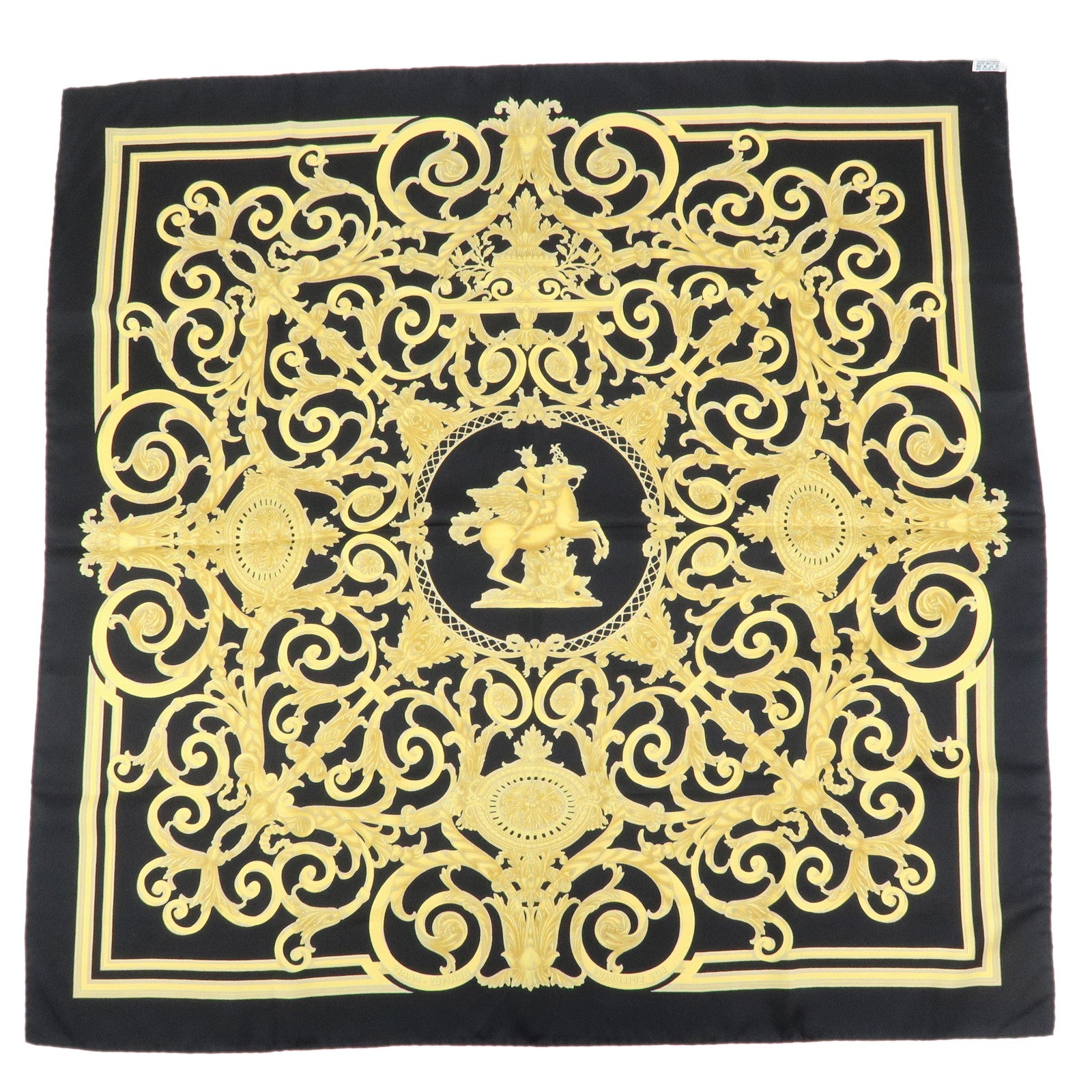 HERMES Carre 90 Silk 100% Scarf LES TUILERIES Black Gold