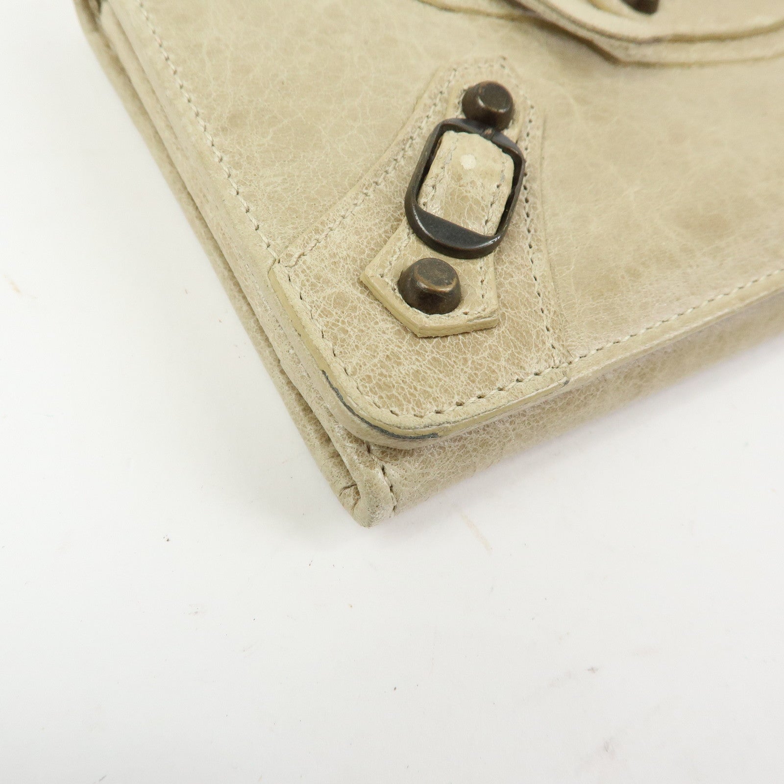BALENCIAGA City Leather The Money Long Wallet Beige 163471