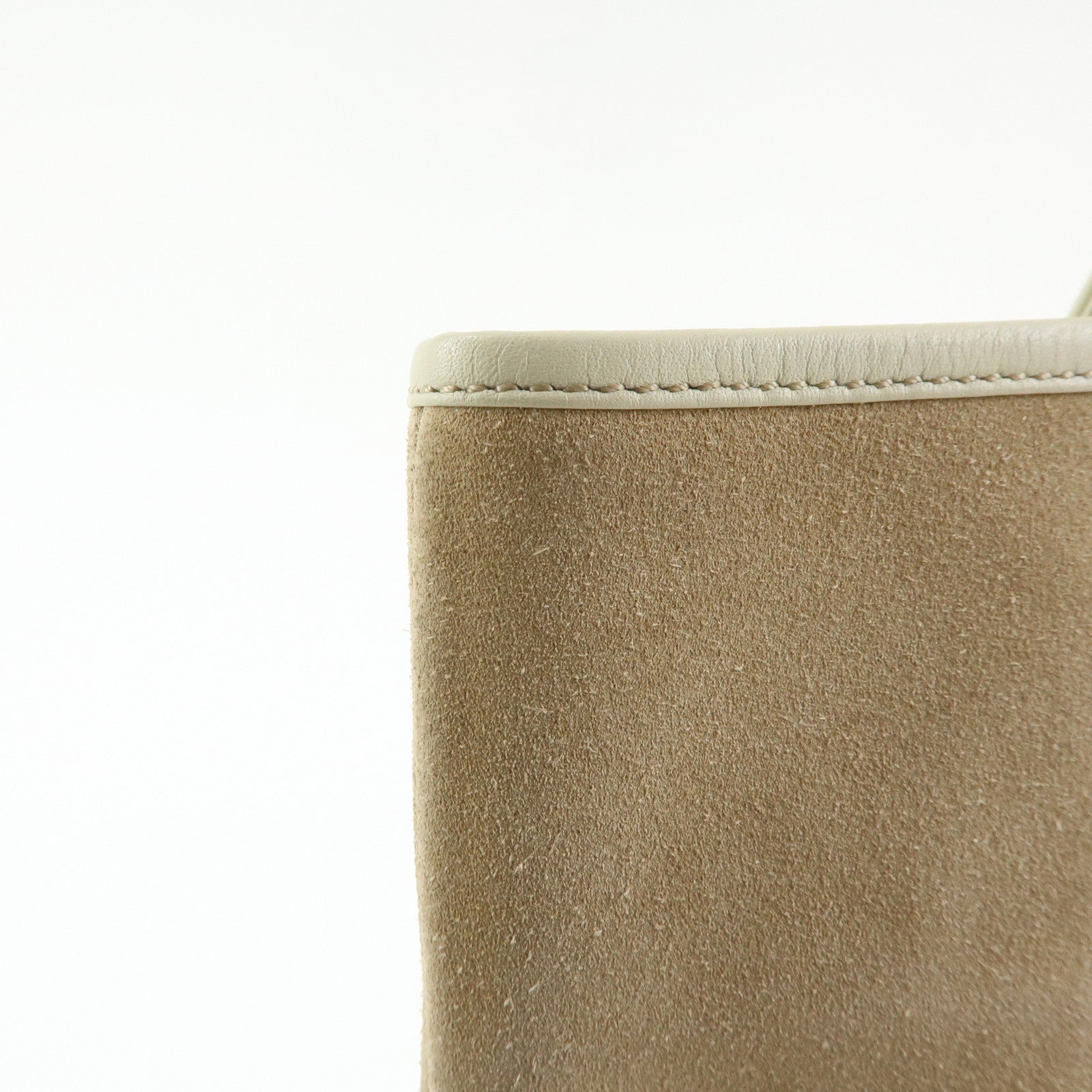 LOEWE Anagram Suede Leather Tote Bag Hand Bag Beige White