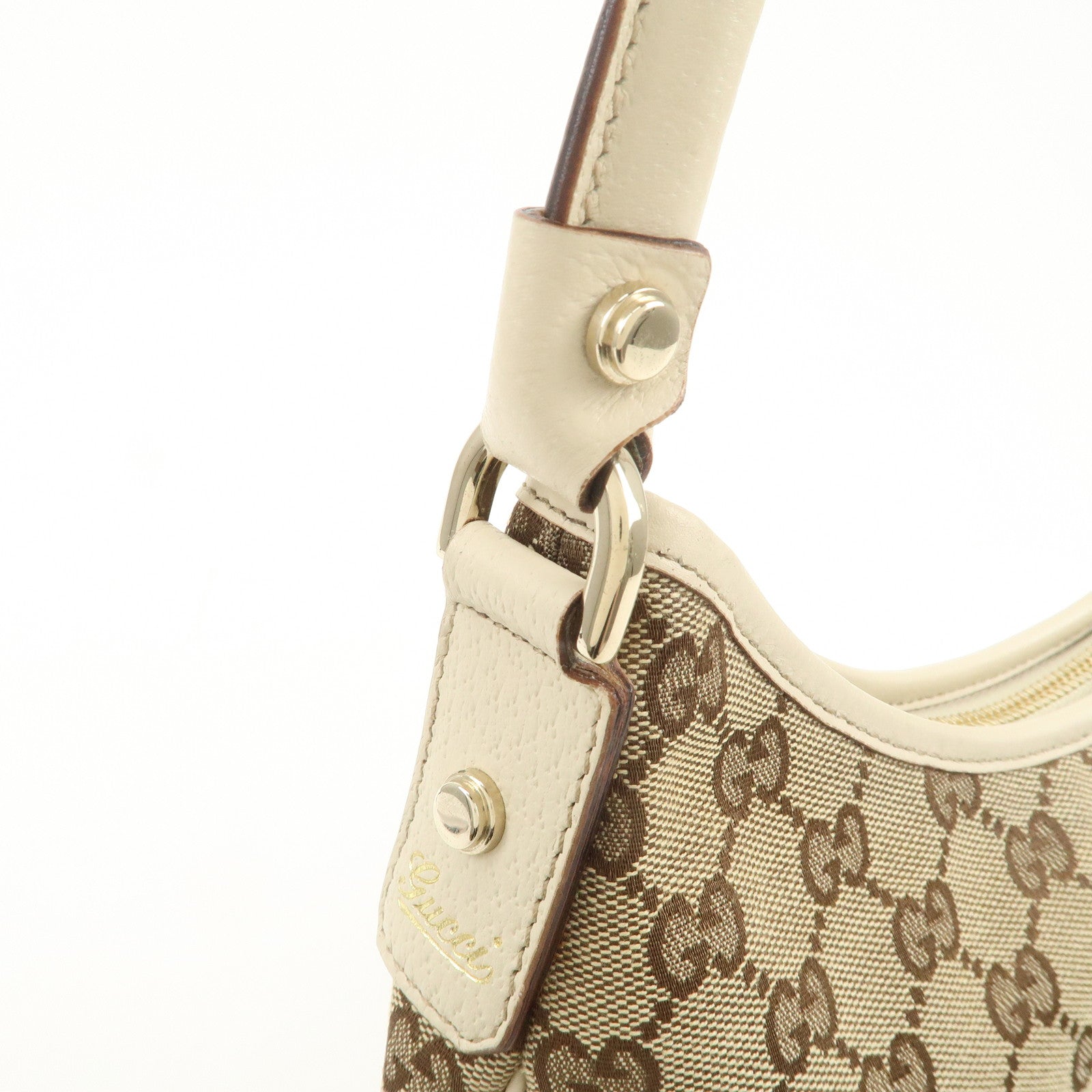 GUCCI Abbey GG Canvas Leather Shoulder Bag Beige Ivory 130738