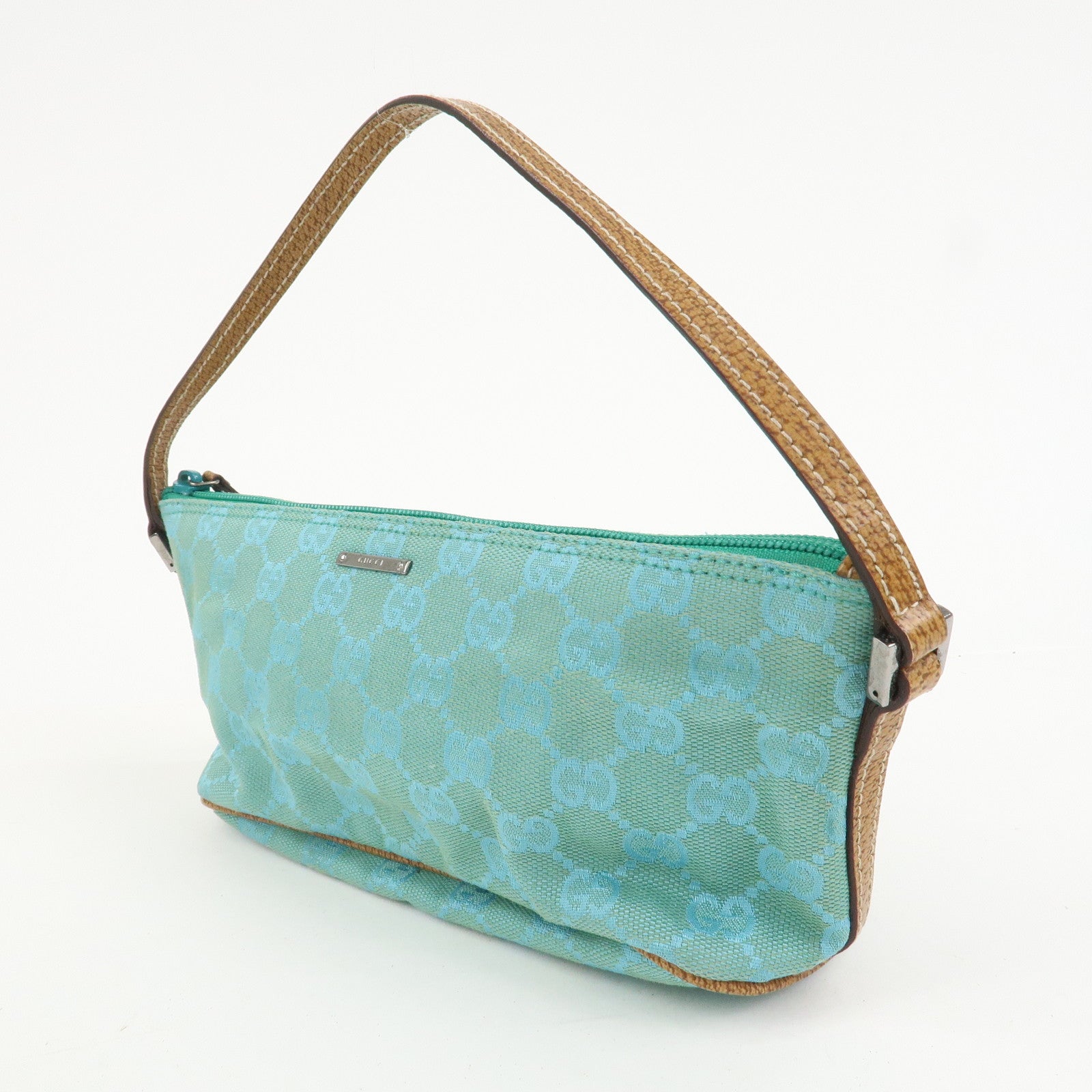 GUCCI Boat Bag GG Canvas Leather Hand Bag Light Blue 07198