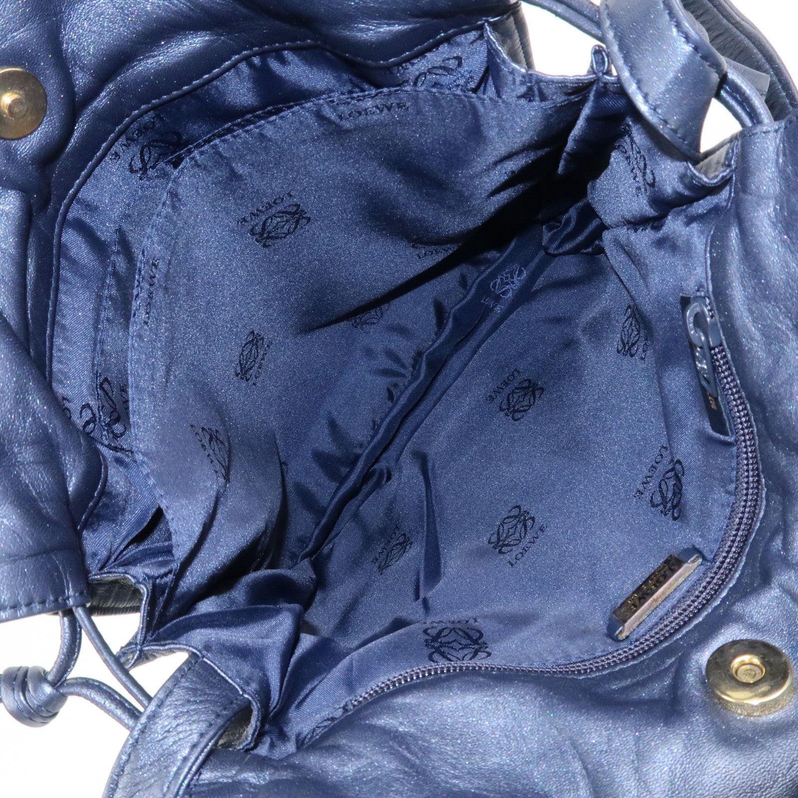 LOEWE Anagram Leather Shoulder Bag Hand Bag Metallic Blue