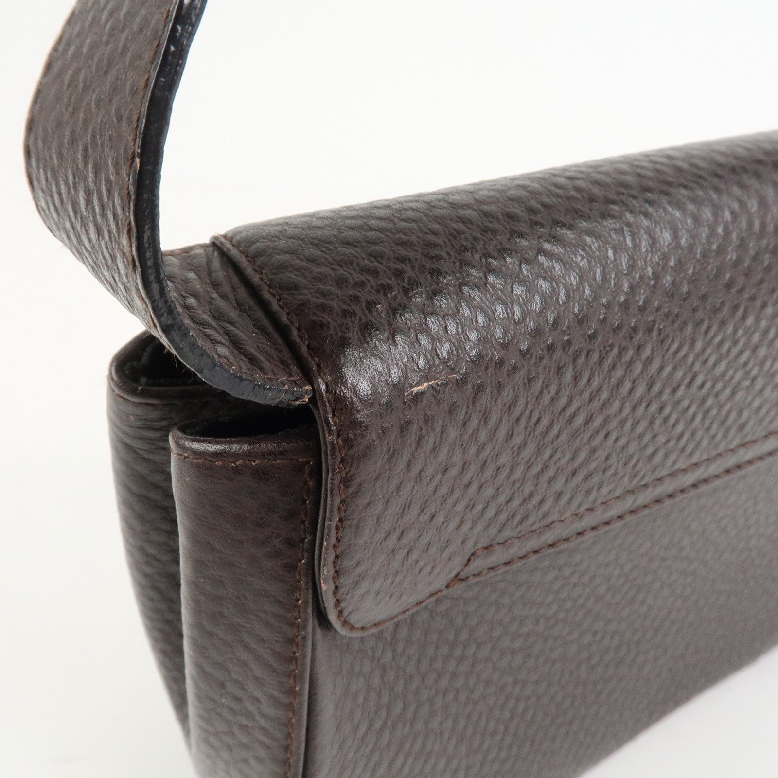 Ferragamo Gancini Logo Leather Shoulder Bag Hand Bag Brown