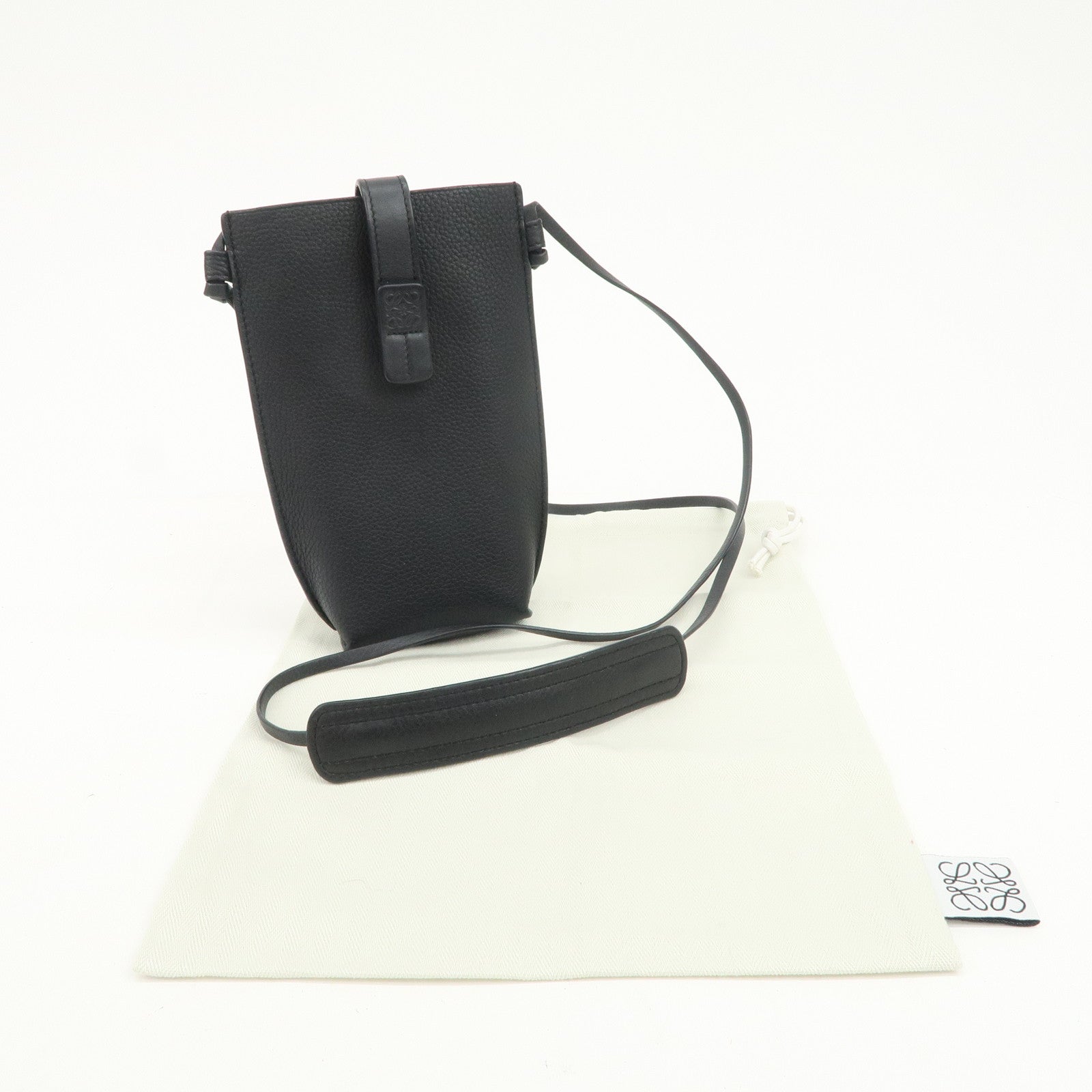 LOEWE Anagram Logo Calf Leather Shoulder Bag Crossbody Bag Black