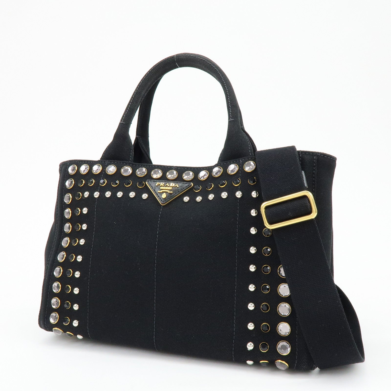 PRADA Canapa Mini Canvas 2Way Bag Hand Bag Black 1BG439