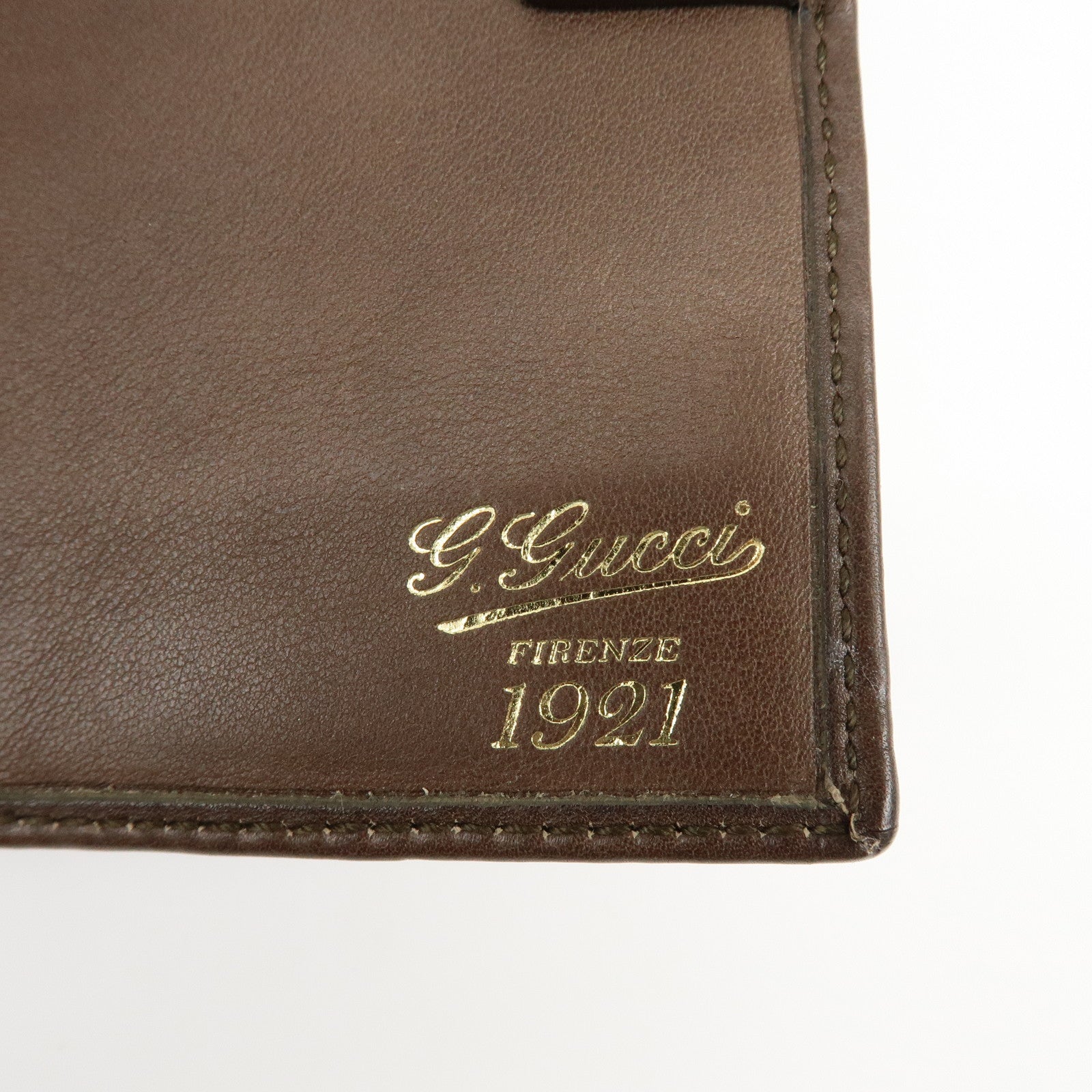GUCCI Bamboo Leather Bi-fold Compact Wallet Brown 257017