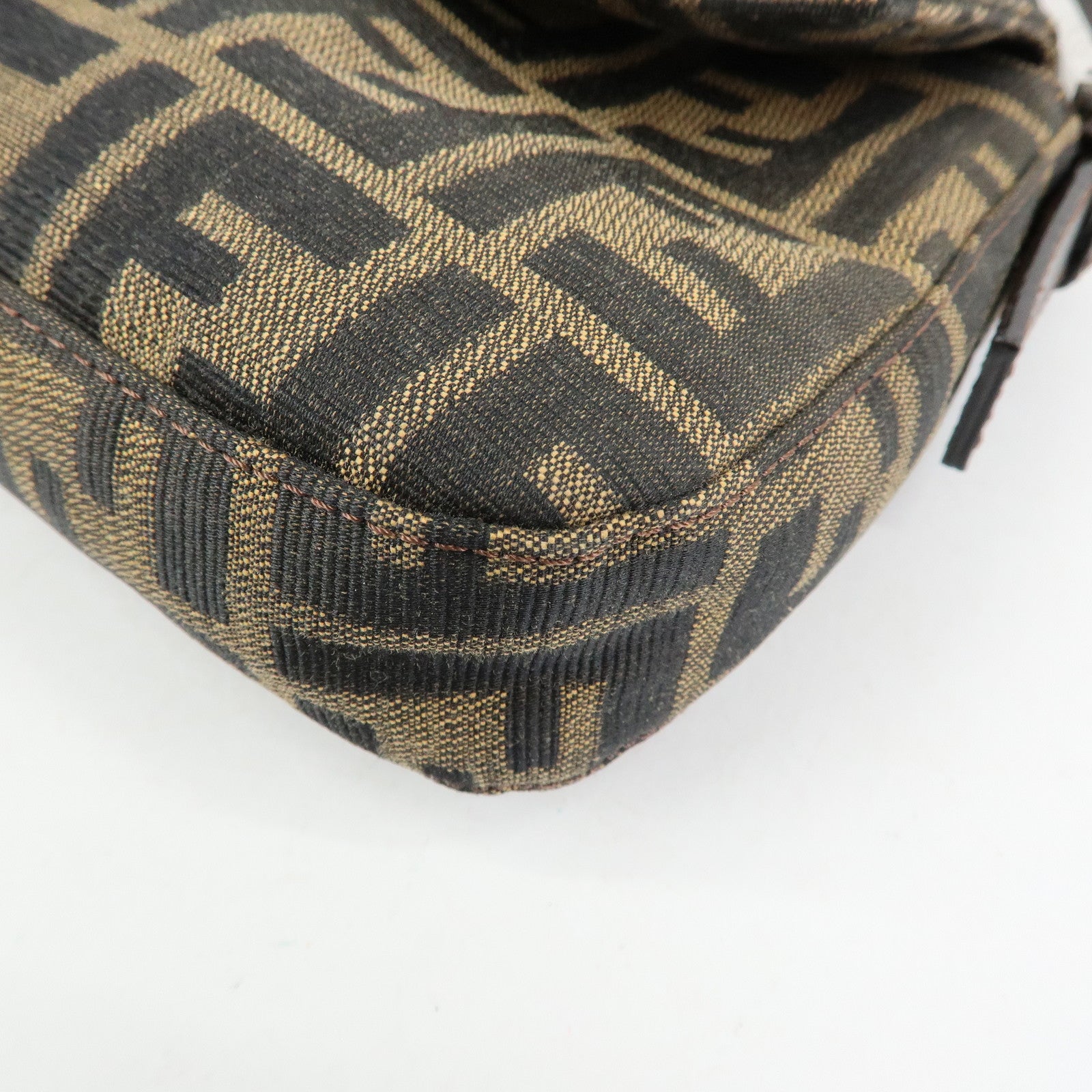 FENDI Mamma Baguette Zucca Canvas Leather Shoulder Bag Brown 26424