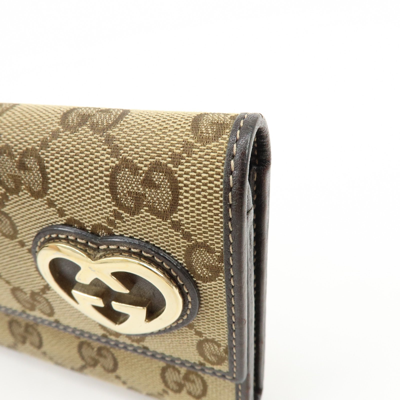 GUCCI Lovely Heart GG Canvas Leather Long Wallet Brown 251861