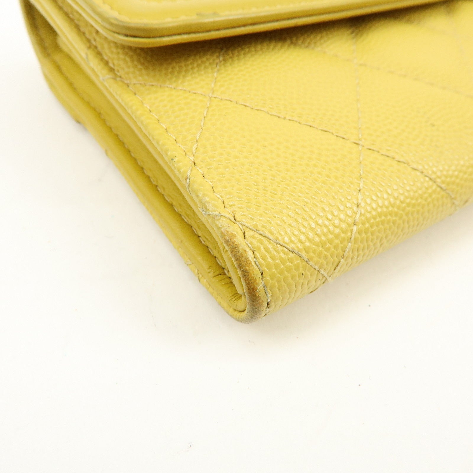 CHANEL CC Filigree Caviarskin Leather Long Wallet Yellow A84448