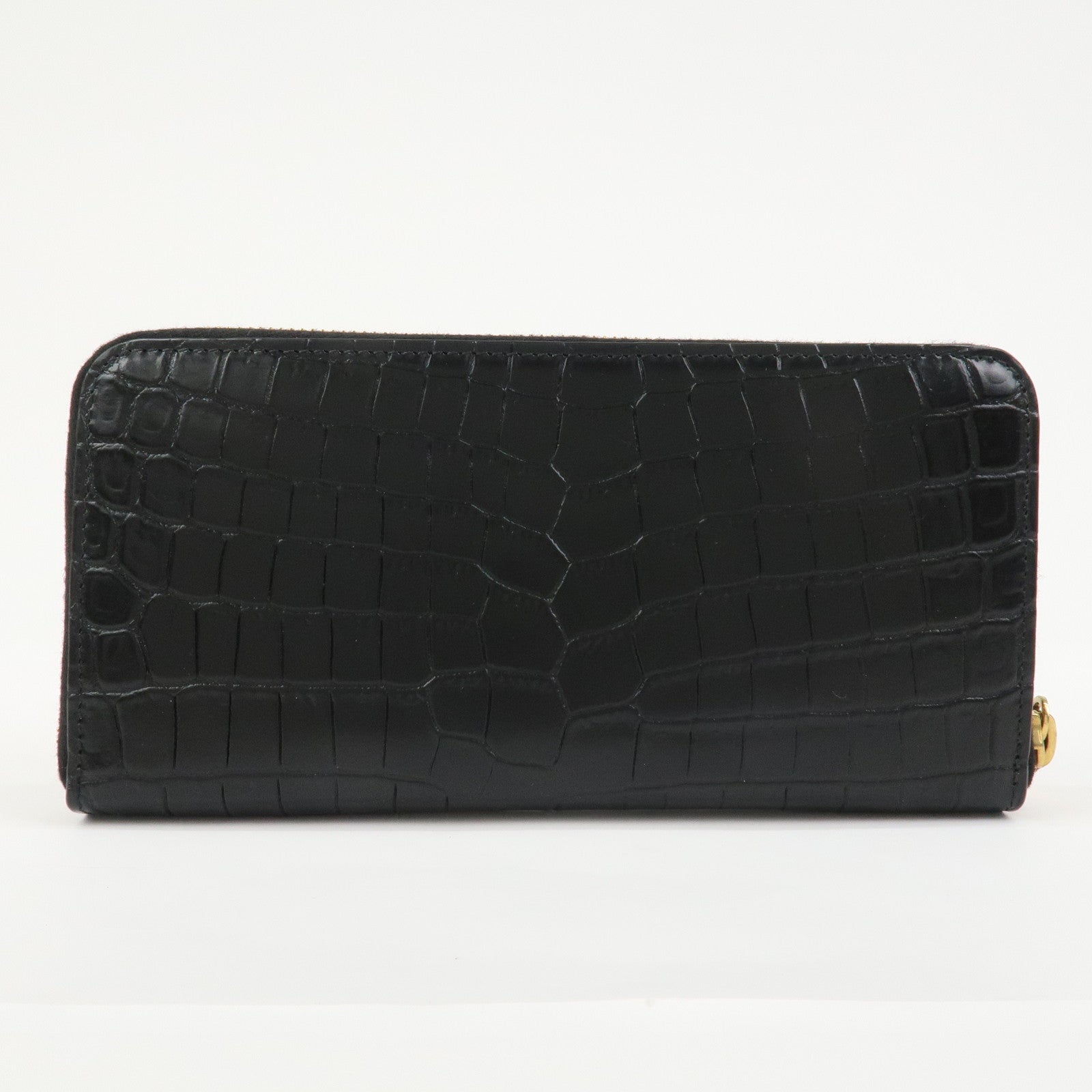 SAINT LAURENT Logo Emboss Leather Zippy Long Wallet Black