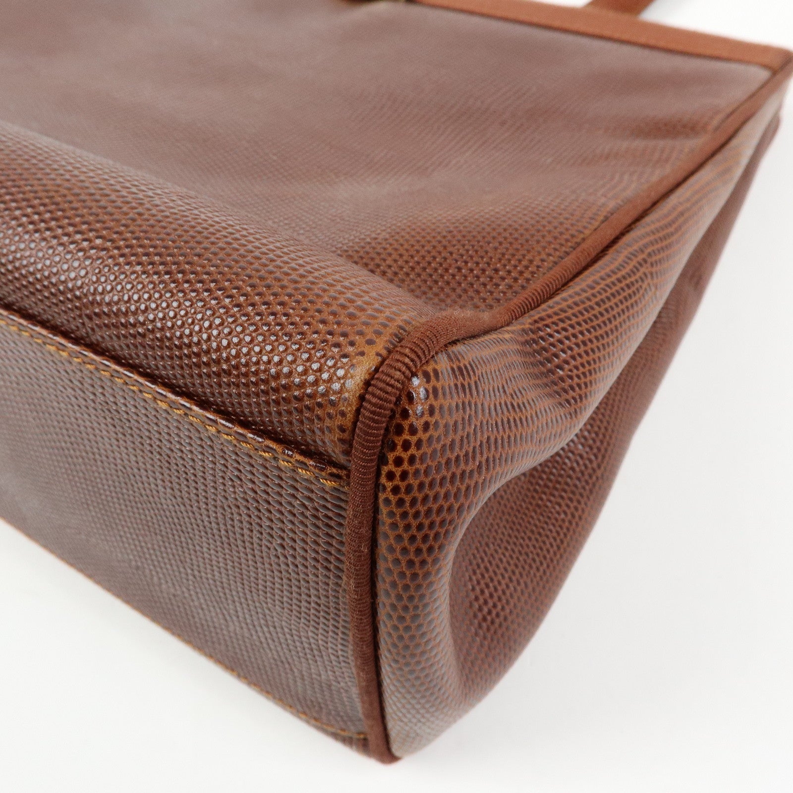 Ferragamo Vara Embossed Leather Tote Bag Shoulder Bag Brown