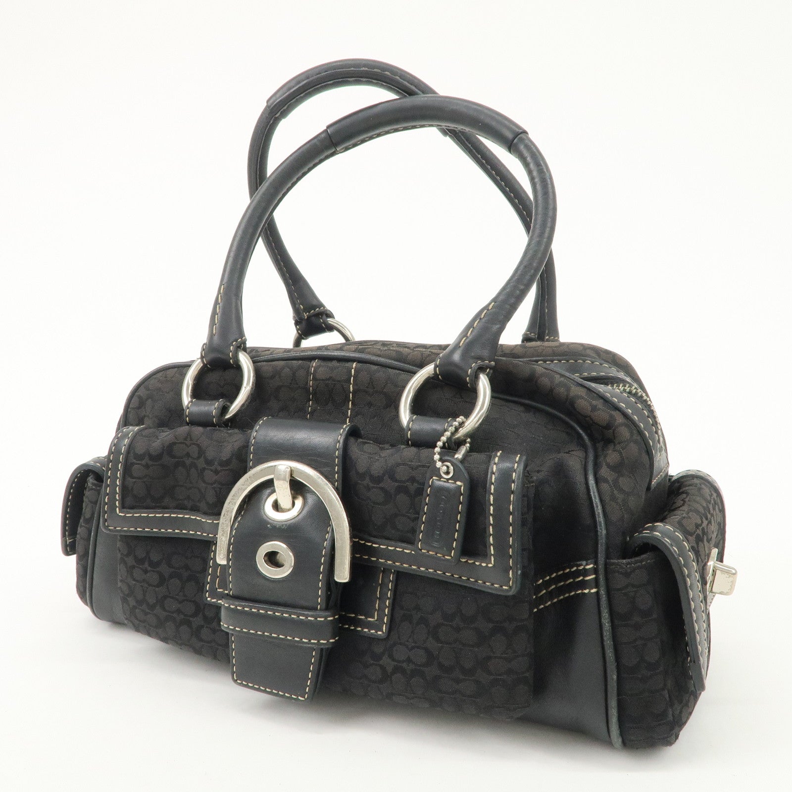 COACH Leather Canvas Logo Hand Bag Brown Silver HDW Used