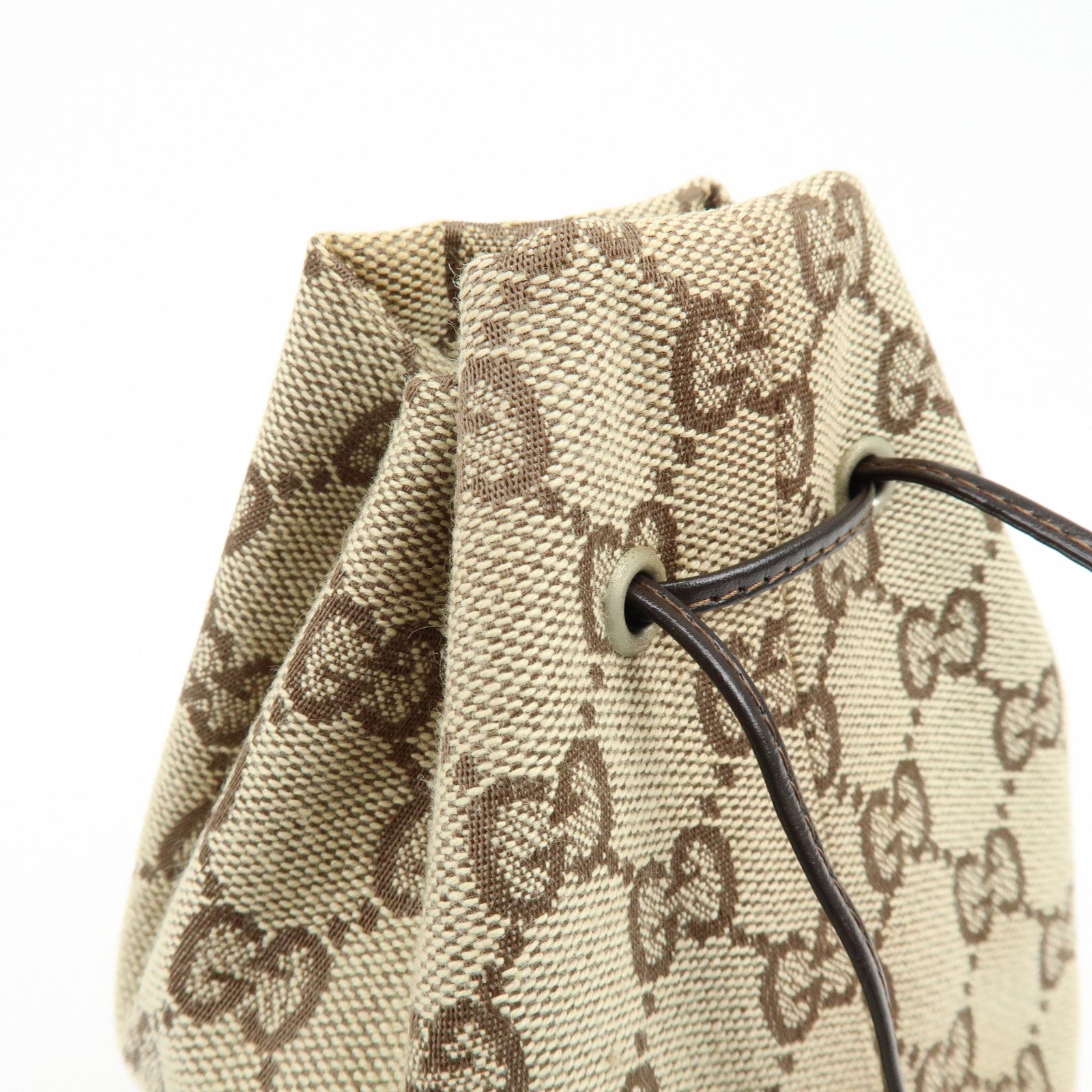 GUCCI GG Canvas Leather Hand Bag Cosmetic Pouch Beige 039・1054
