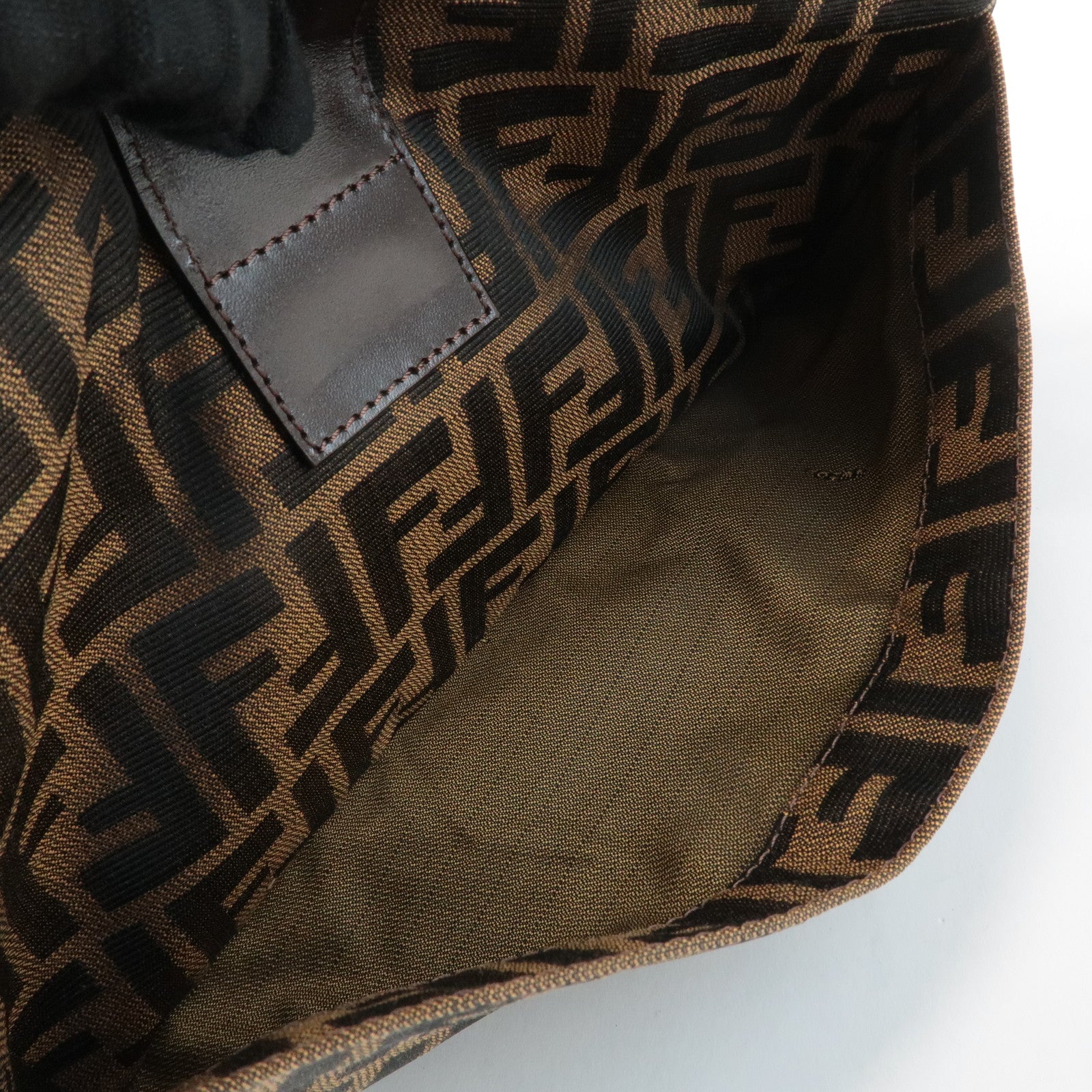 FENDI Zucca Canvas Leather Semi Shoulder Bag Black Brown 26566