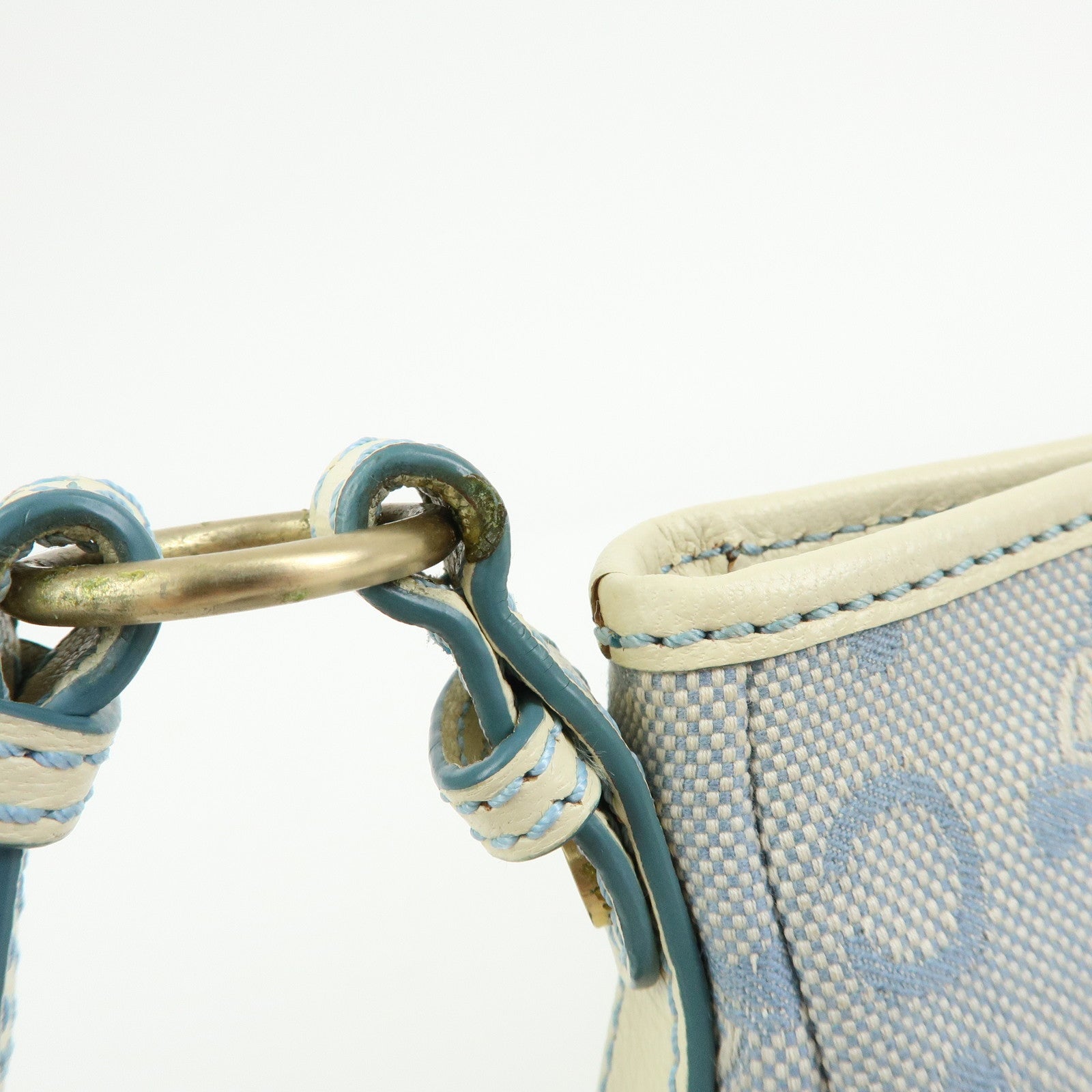 CELINE Macadam Canvas Leather Shoulder Bag Crossbody Bag Light Blue