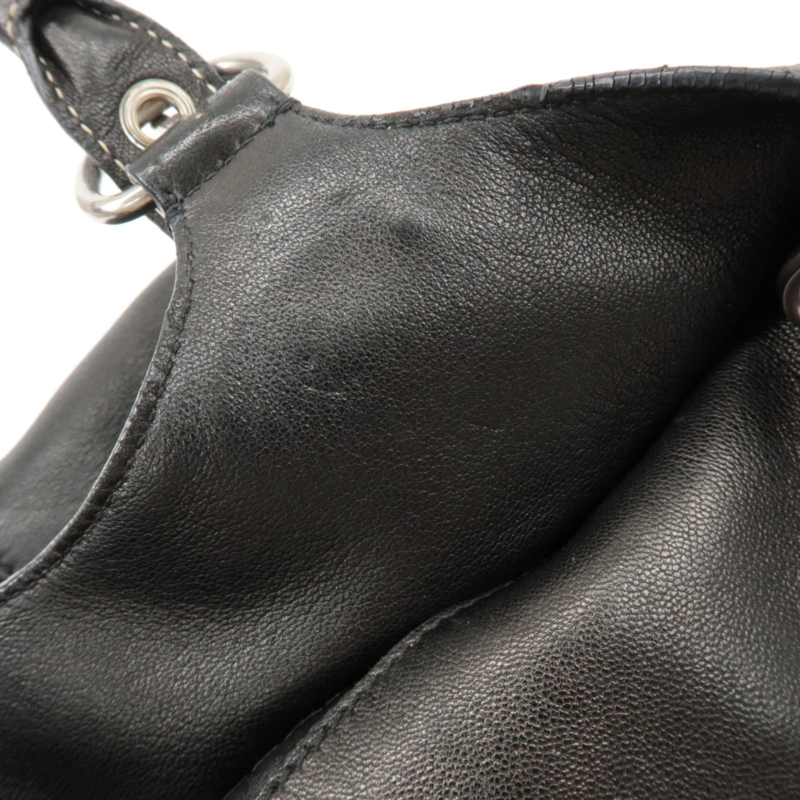 PRADA Triangle Logo Leather Tote Bag Hand Bag Black Used
