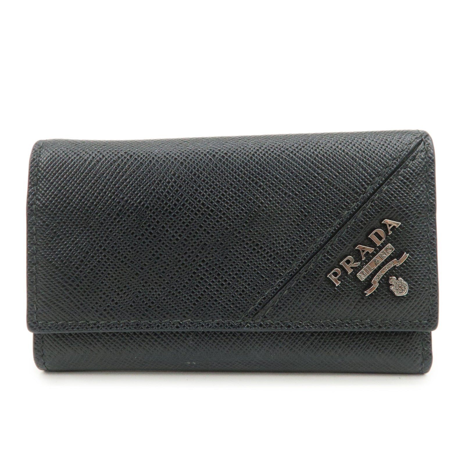 PRADA Logo Saffiano Leather 6 Rings Key Case Black 2PG222