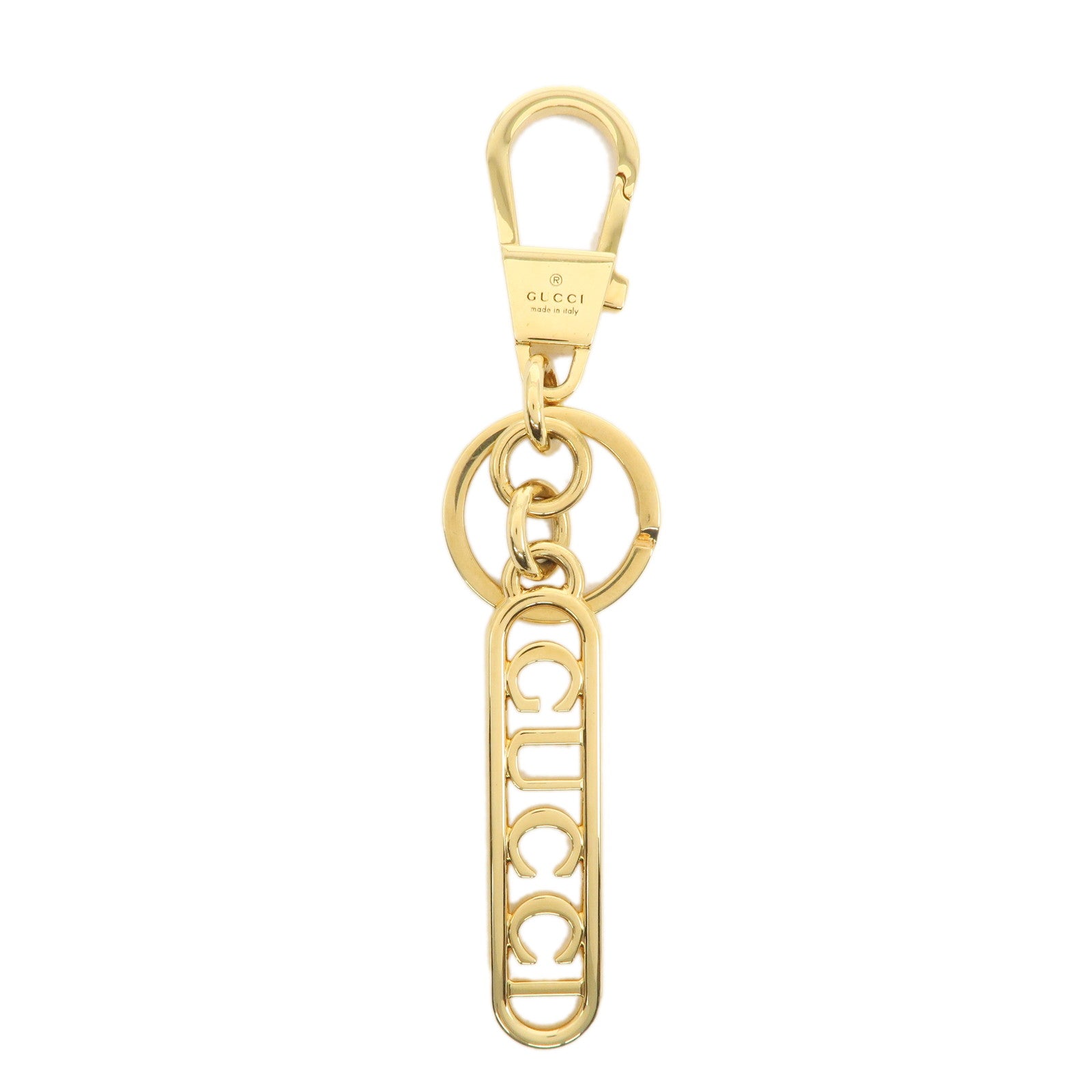 GUCCI Script Keychain Key Charm Metal Gold 773969