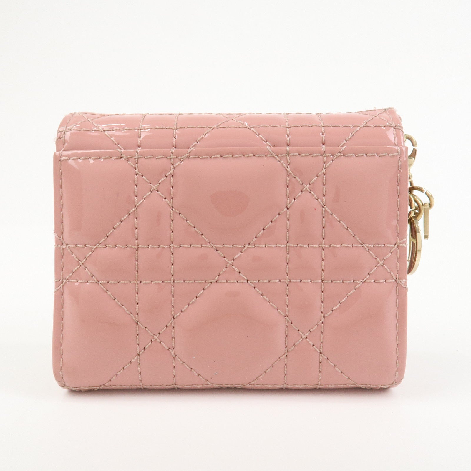 Christian Dior Canage Patent Leather Compact Wallet Pink