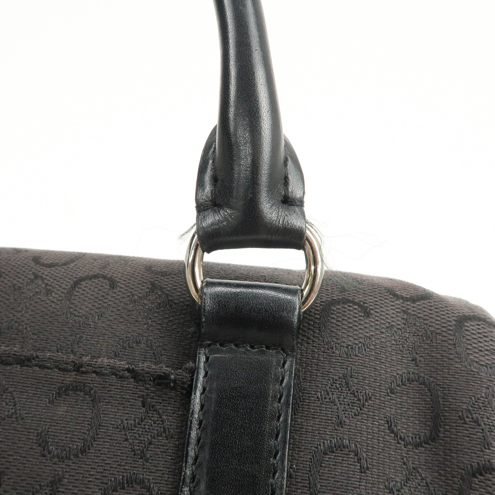 CELINE C Macadam Canvas Leather Boston Bag Hand Bag Black
