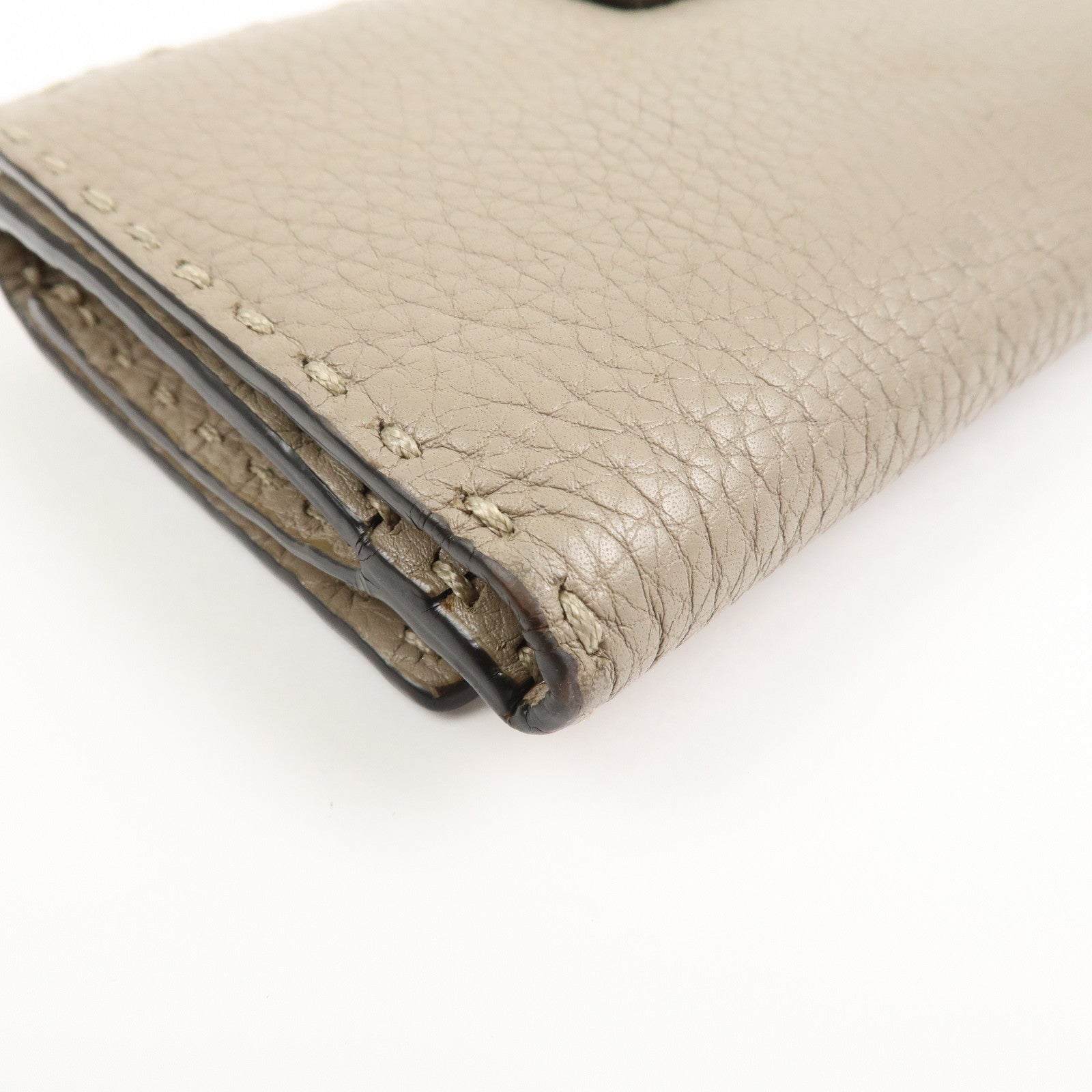FENDI Seleria Leather Peekaboo Long Wallet Beige 8M0308