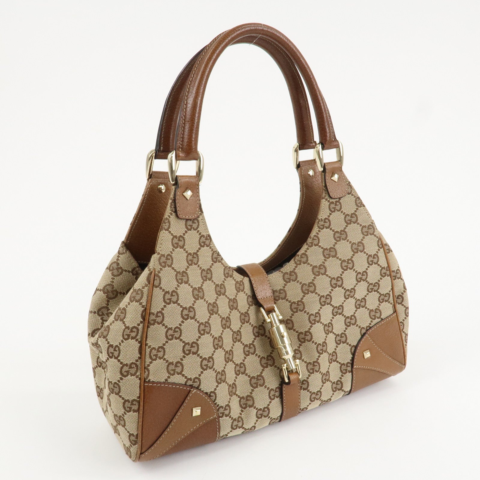 GUCCI New Jackie GG Canvas Leather Shoulder Bag Brown 124407 Used