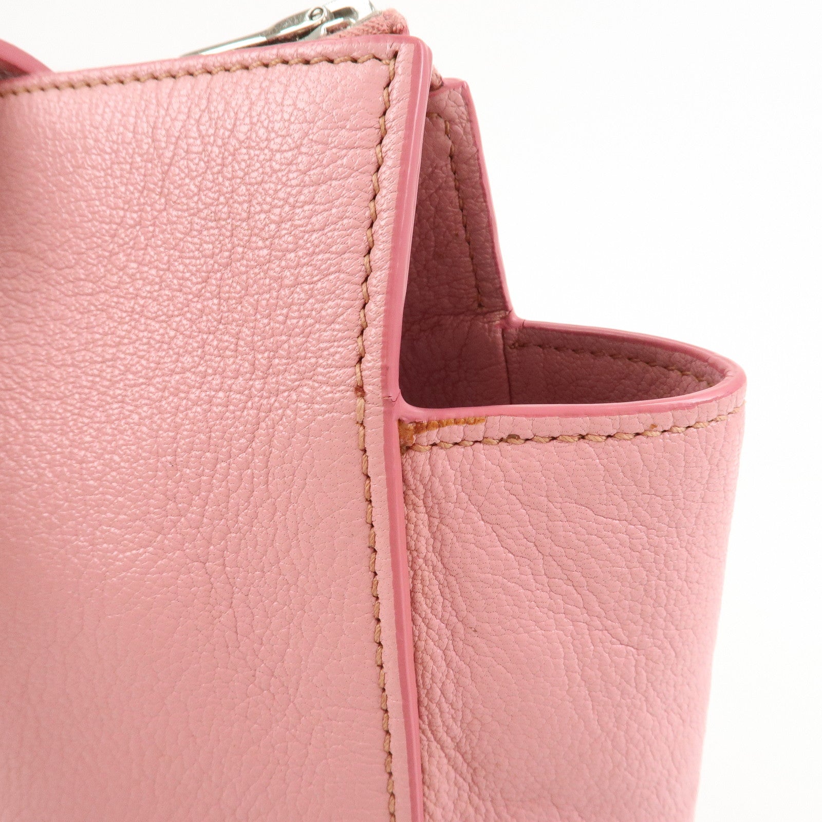 MIU MIU Logo Madras Leather Hand Bag Tote Bag Pink